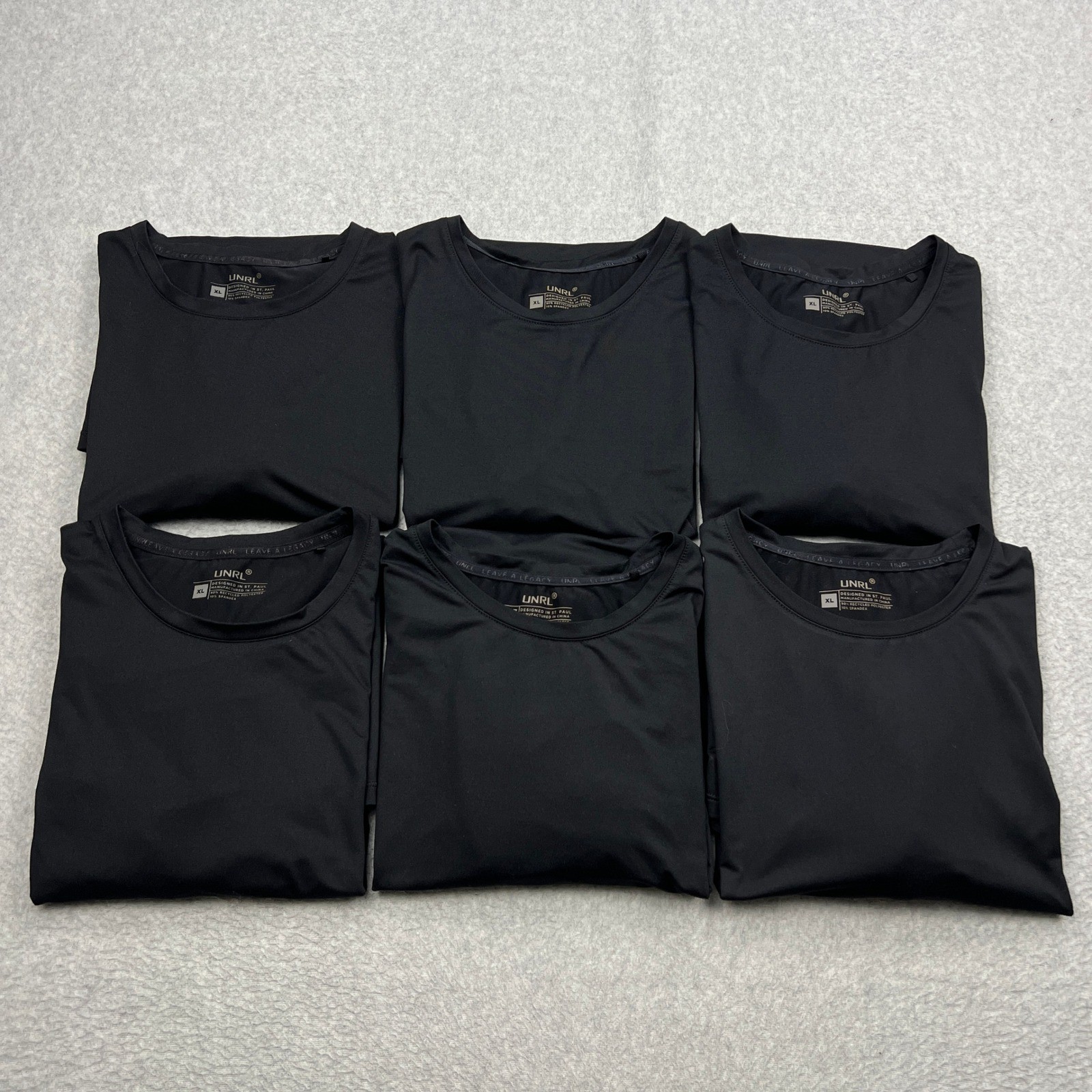 Lot of 6 UNRL Ultra Tee Mens XL Black Short Sleeve Stretch Performance T-Shirts