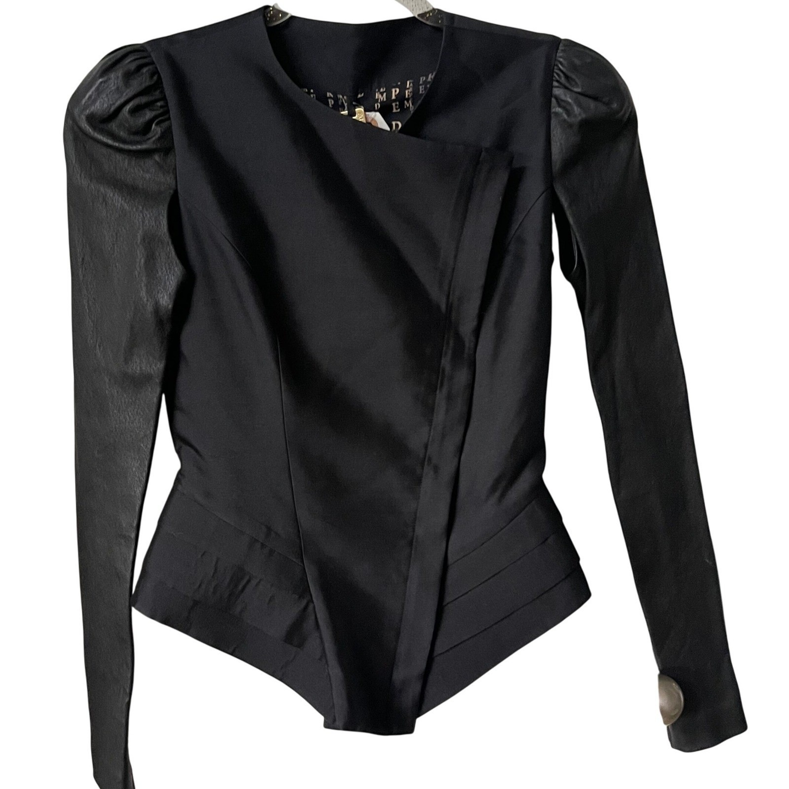 Thomas Wylde Black Structured Jacket SZ 2 Wool Silk Leather Blazer Made in Korea