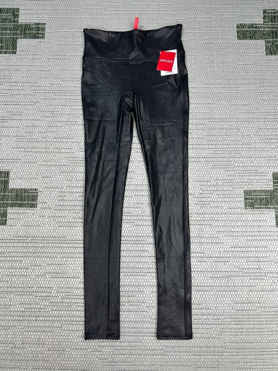 Spanx Faux Leather Leggings Womens XS Black Nylon Low Rise Regular Fit New