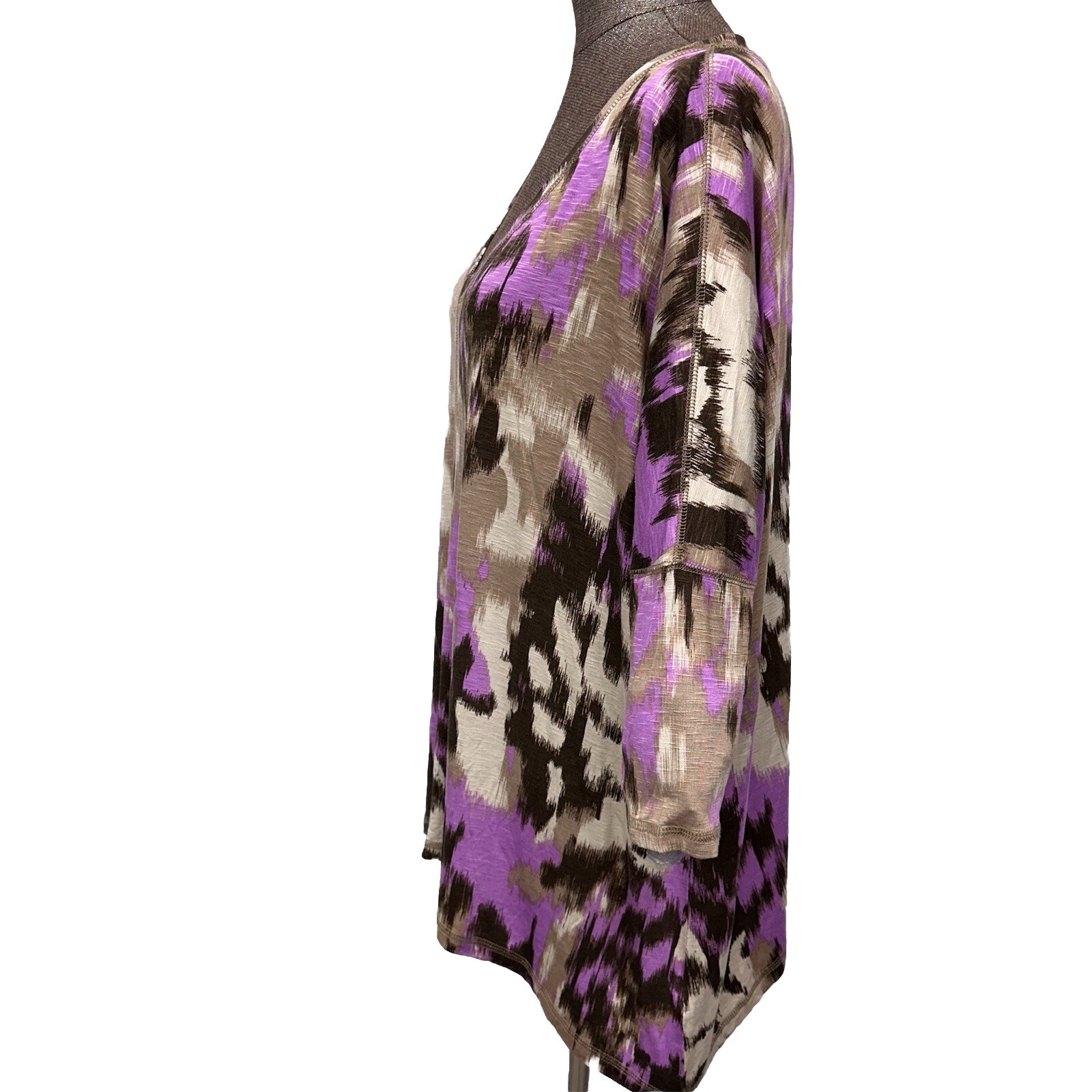 LOGO Lori Goldstein M V Neck Tunic Purple Brown Watercolor Abstract Oversized