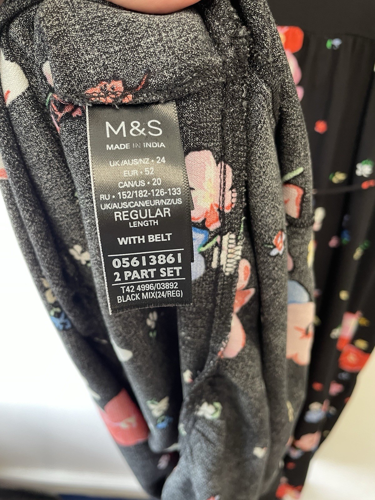 M&S Floral Print Midi Dress Size 24 Black Multi Tiered Button Detail Belted