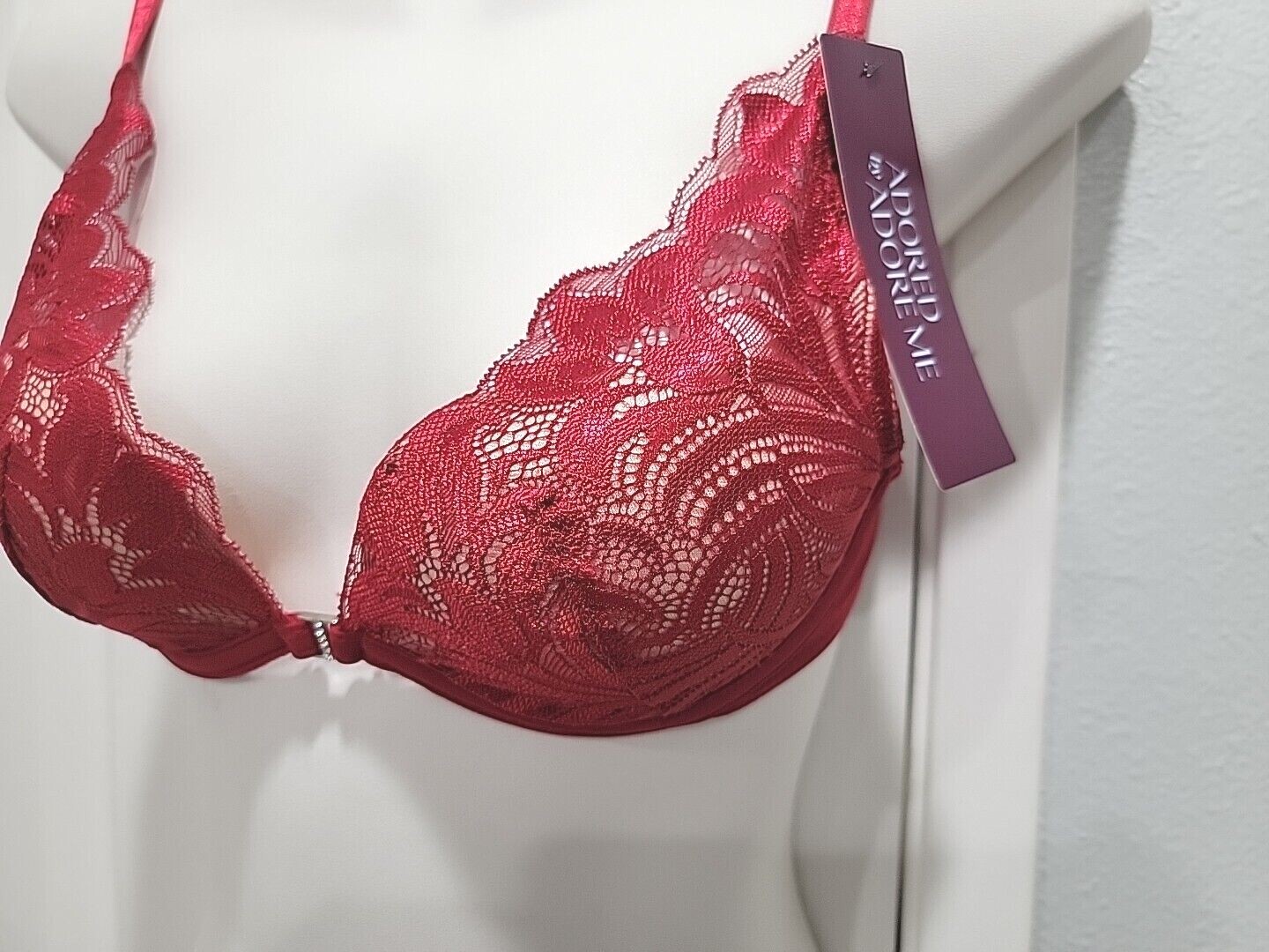 Adored By ADORE ME Red Layla PushUp Bra Padded Lace 32 34 36 38 40 DD D C B A