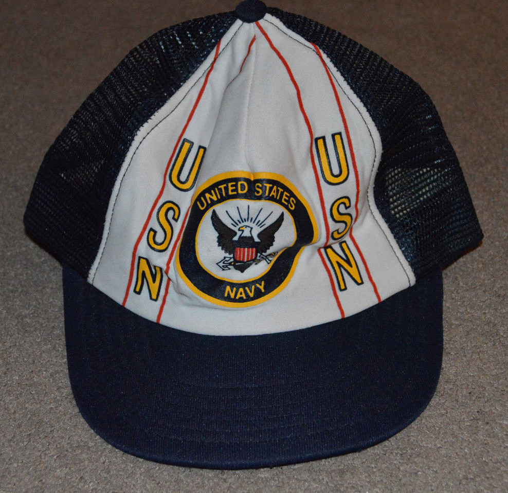 Vtg United States Navy Trucker Snapback Hat USN Armed Forces Retro Made in USA
