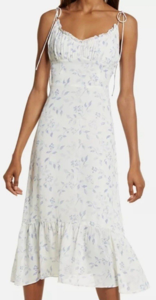 Reformation White/Blue Rmbry Floral Slip Dress Size 2