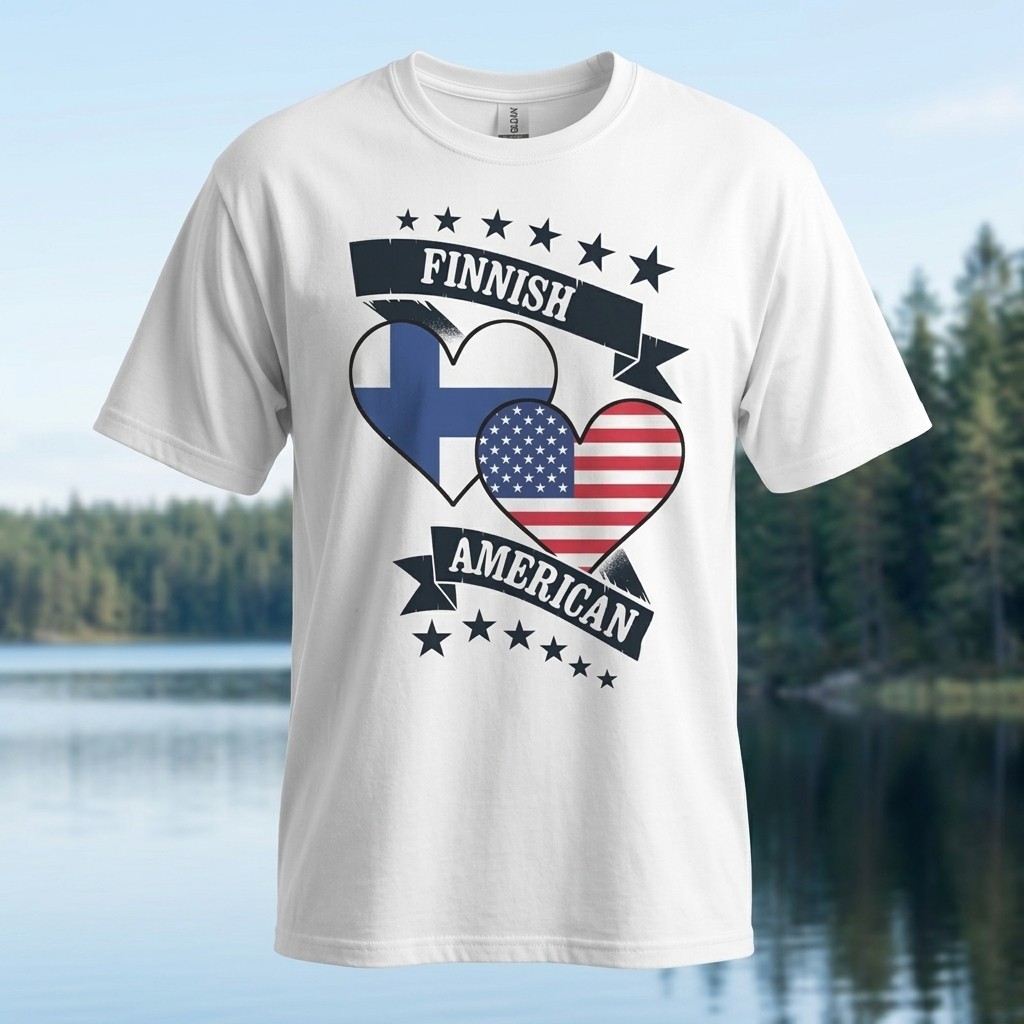 Finnish American Heart Flags Finland America T-Shirt FREESHIPS