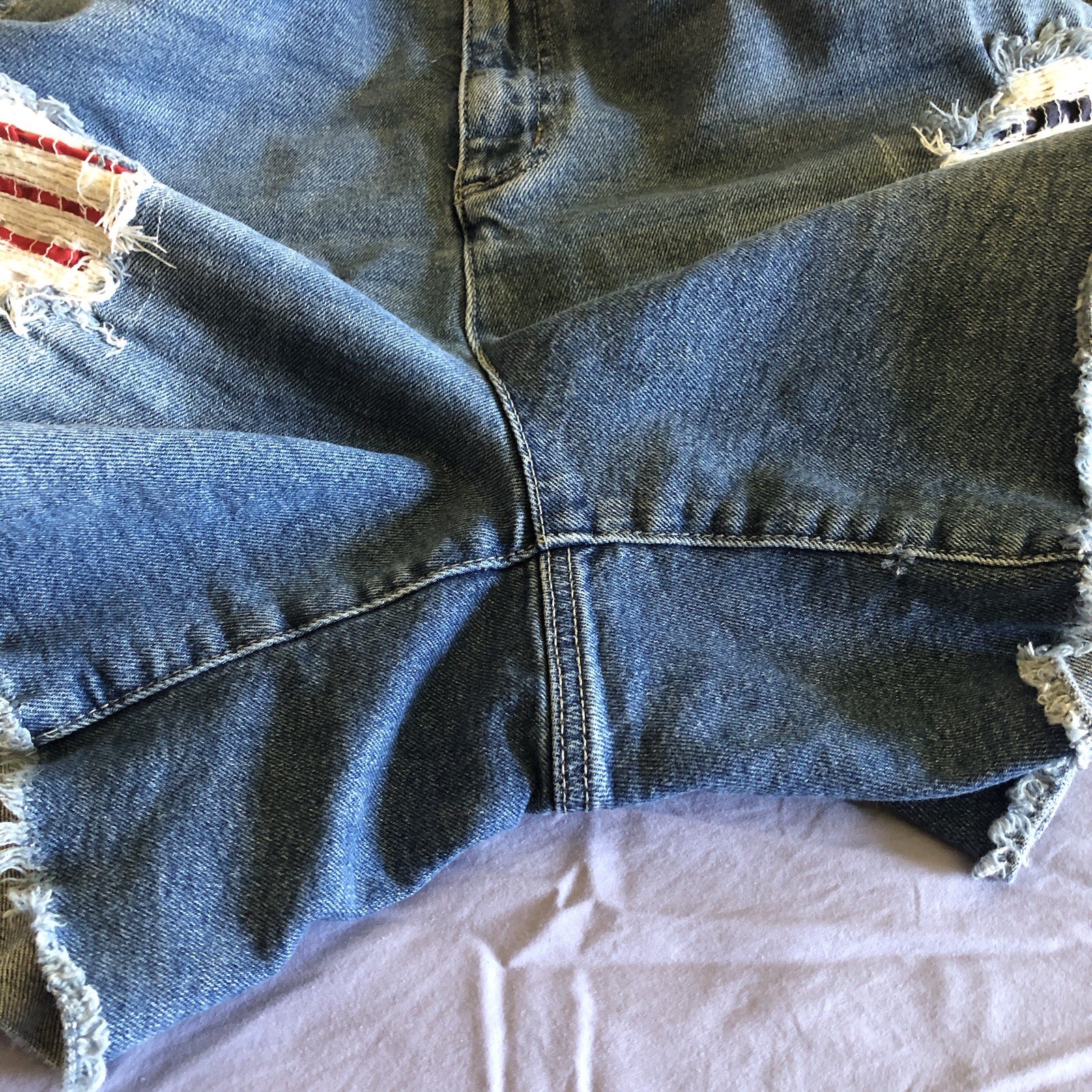 Curvy Distressed Patriotic American Flag Denim Jean Zip Up Shorts￼￼ Plus Size