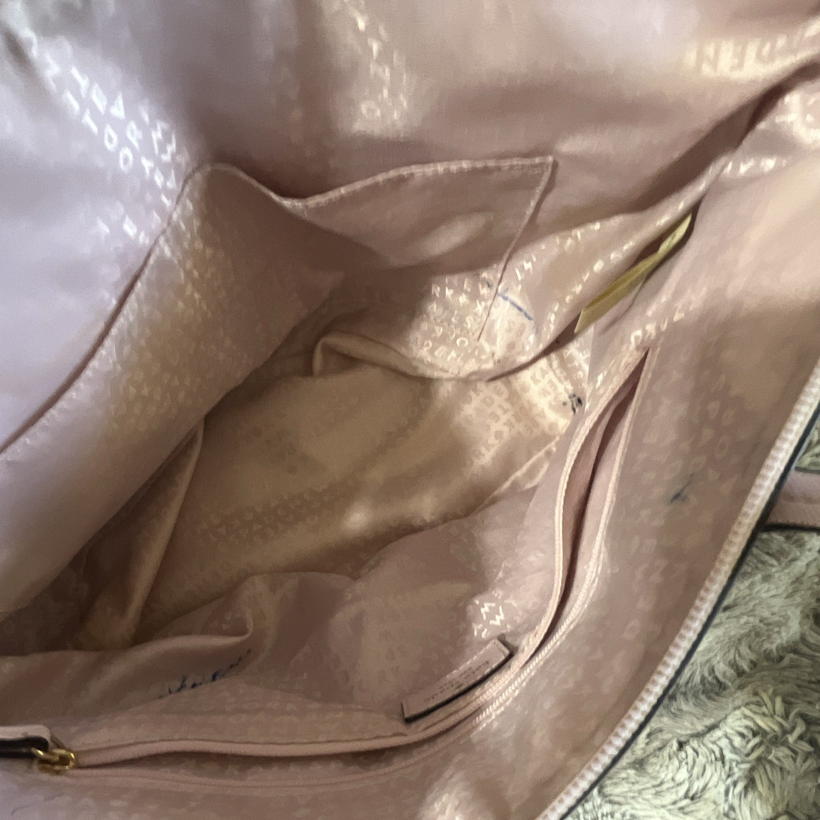 kate spade new york Pink/Gold Glitter Polka Dot Zip Top Tote Gold Pockets