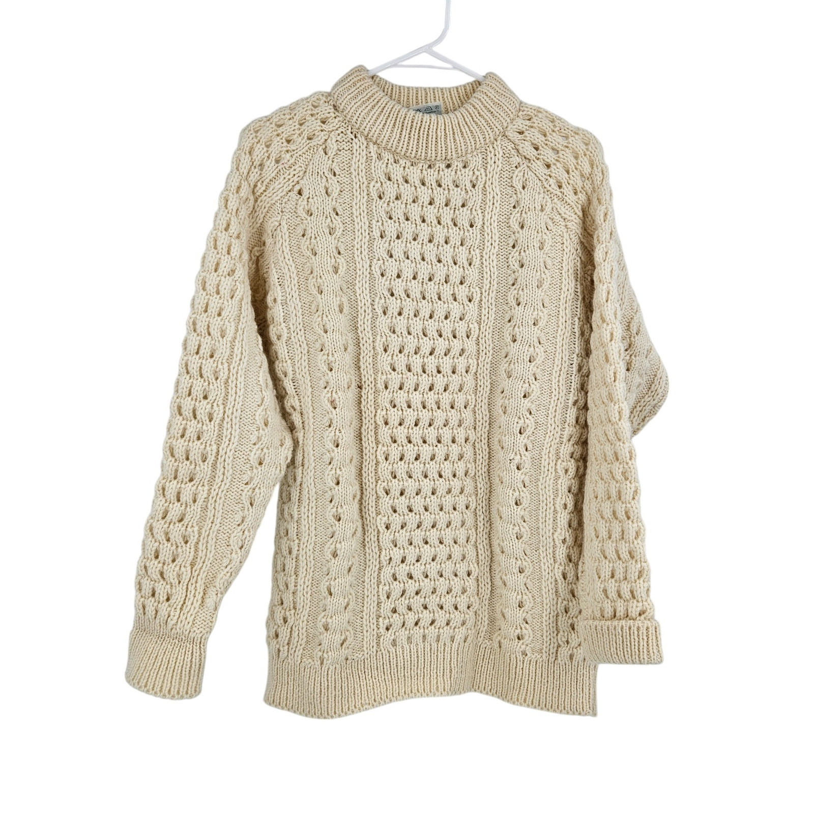 John Molloy Irish Fisherman Men’s Sweater Cream New Wool Donegal Cable Knit Sz S