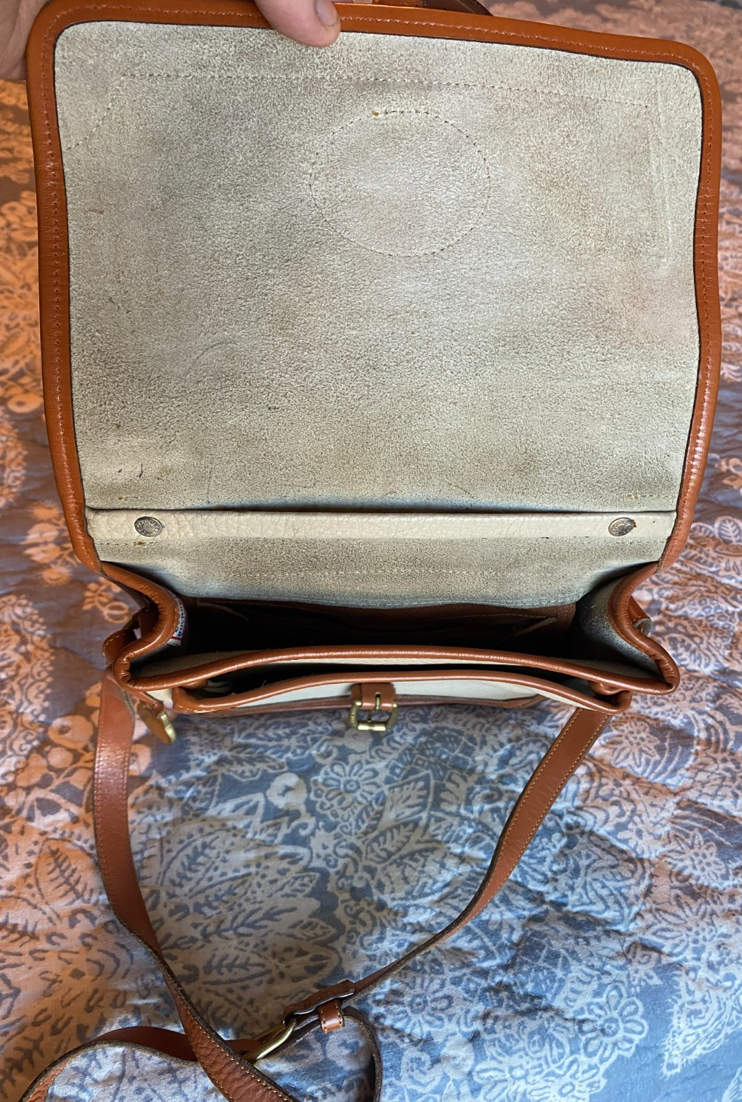 Dooney & Bourke All Weather Leather White Tan Surrey Flap Crossbody Shoulder Bag