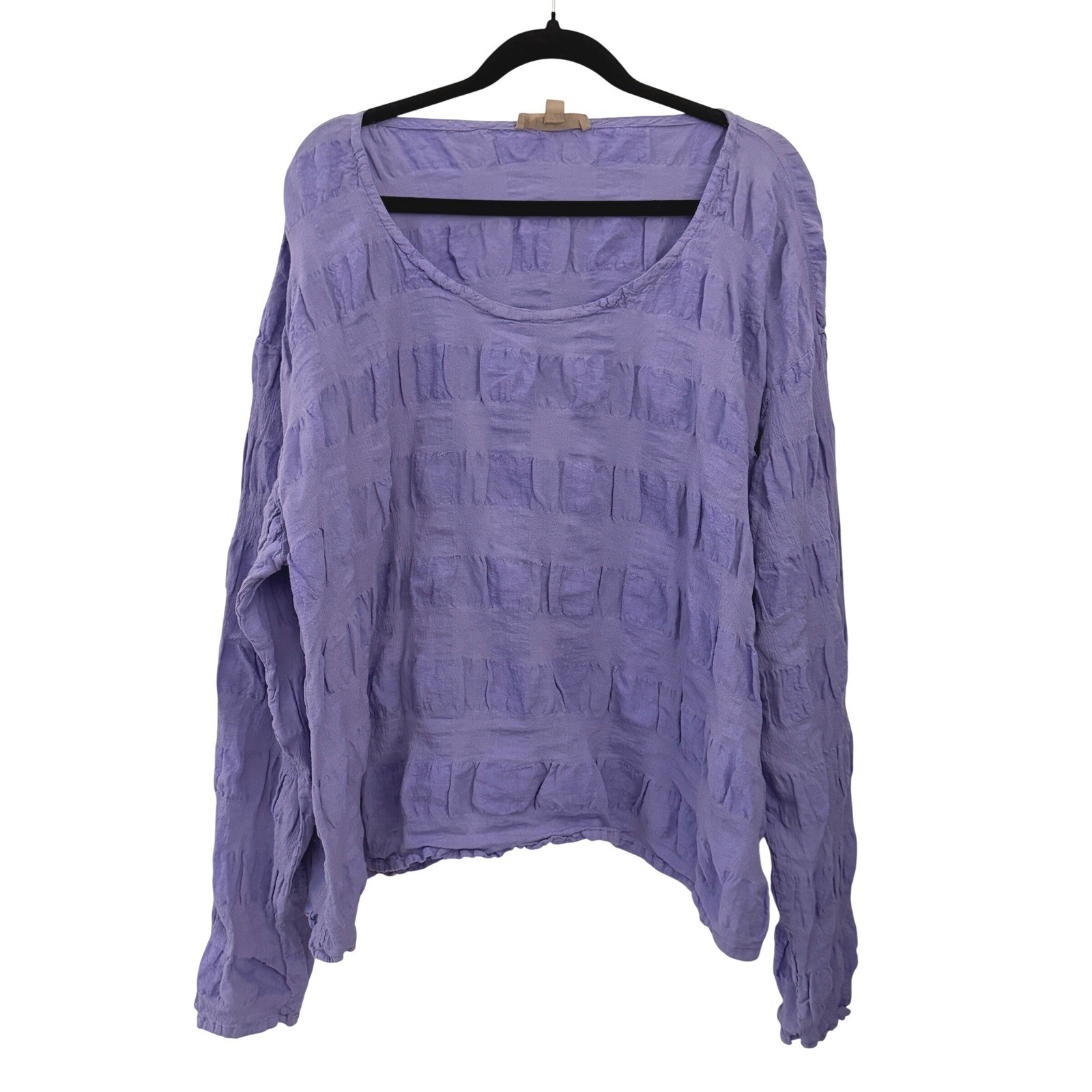 FLAX Textured Linen Blend Top Womens Large Purple Excellent Lagenlook Scoop Neck