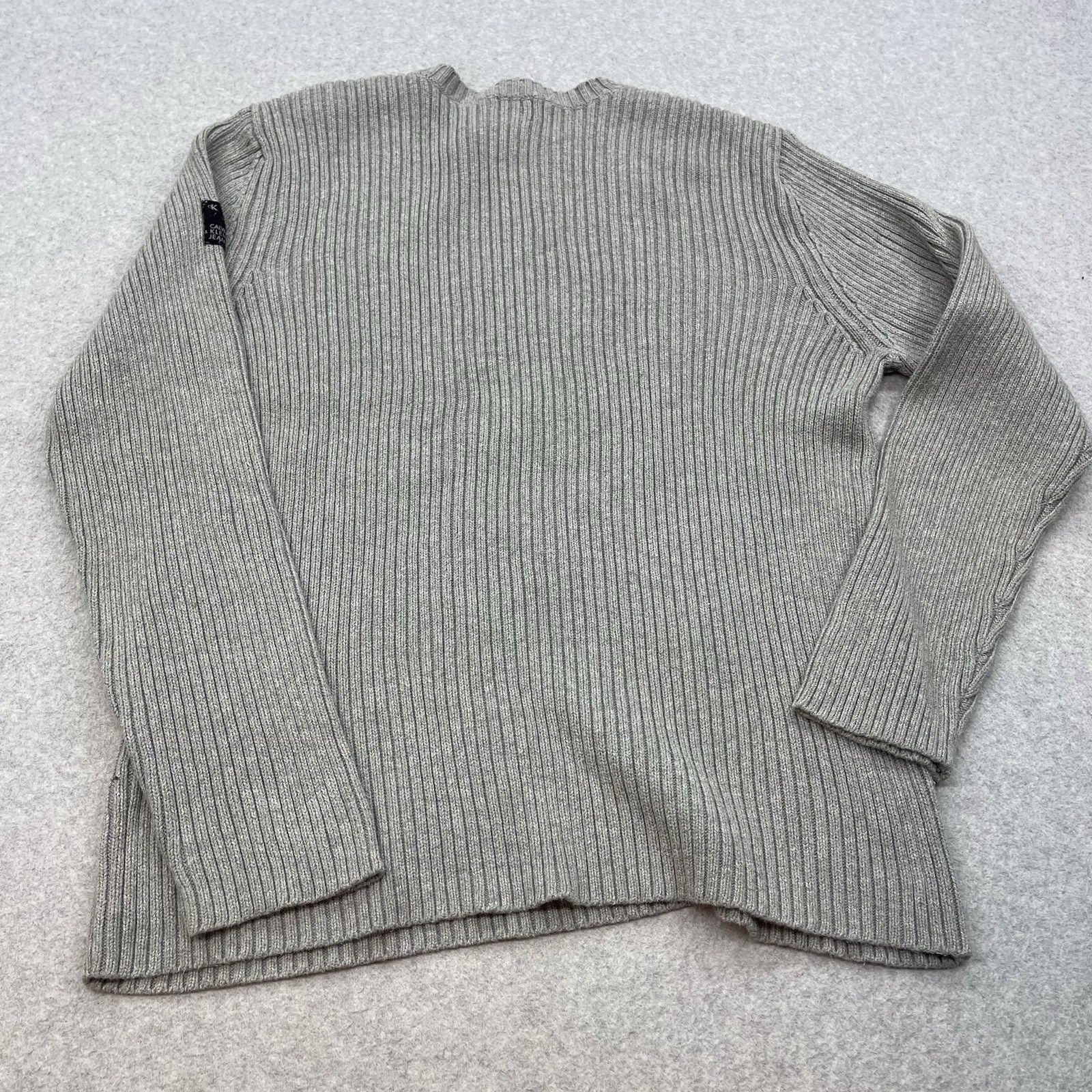 Calvin Klein Jeans Sweater Mens XL Grey Chunky Knit Classic Preppy Retro Cotton