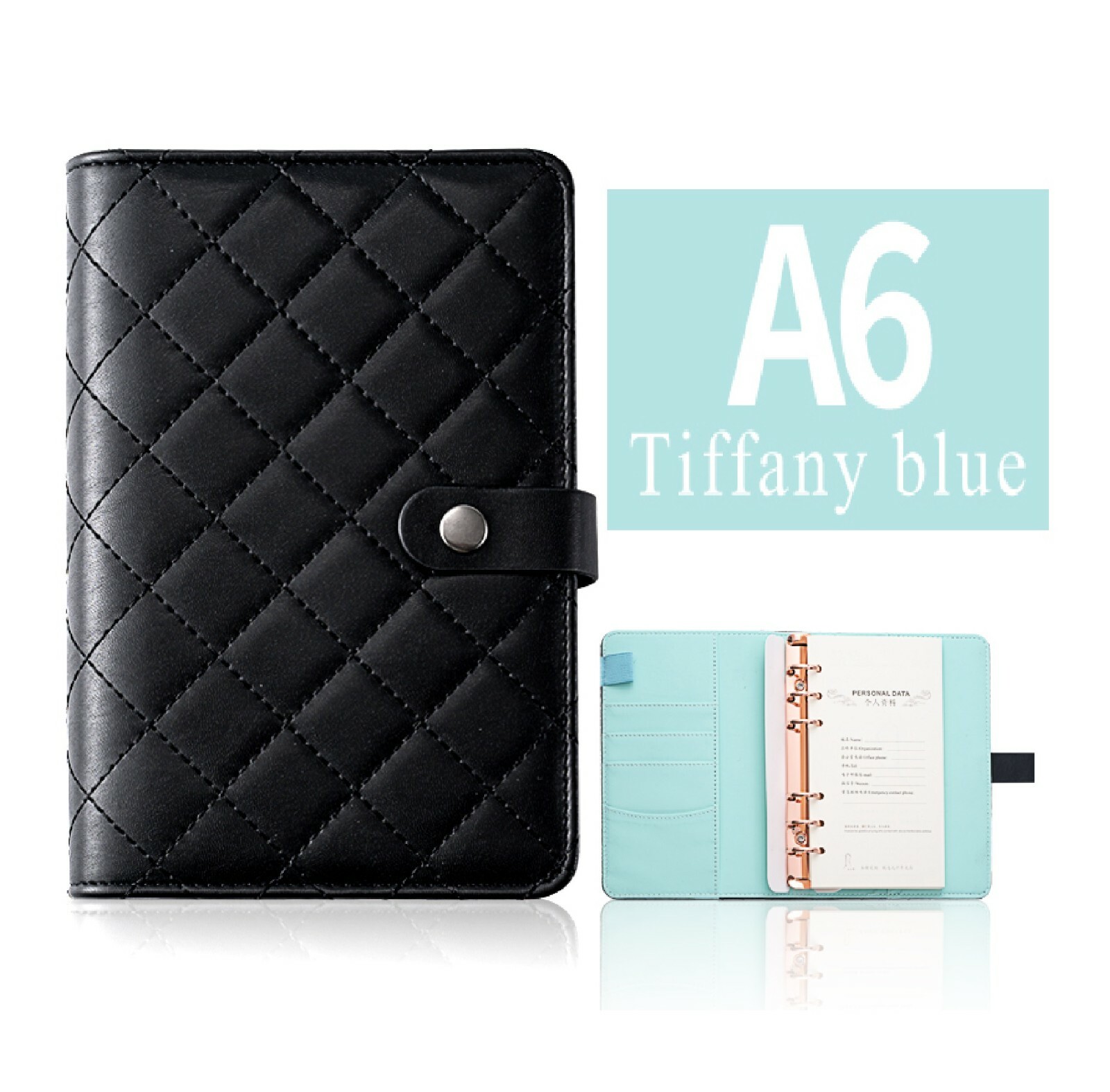 💗 Luxury Black Quilted Checkered A6 A5 Agenda Binder Planner Cash Envelope