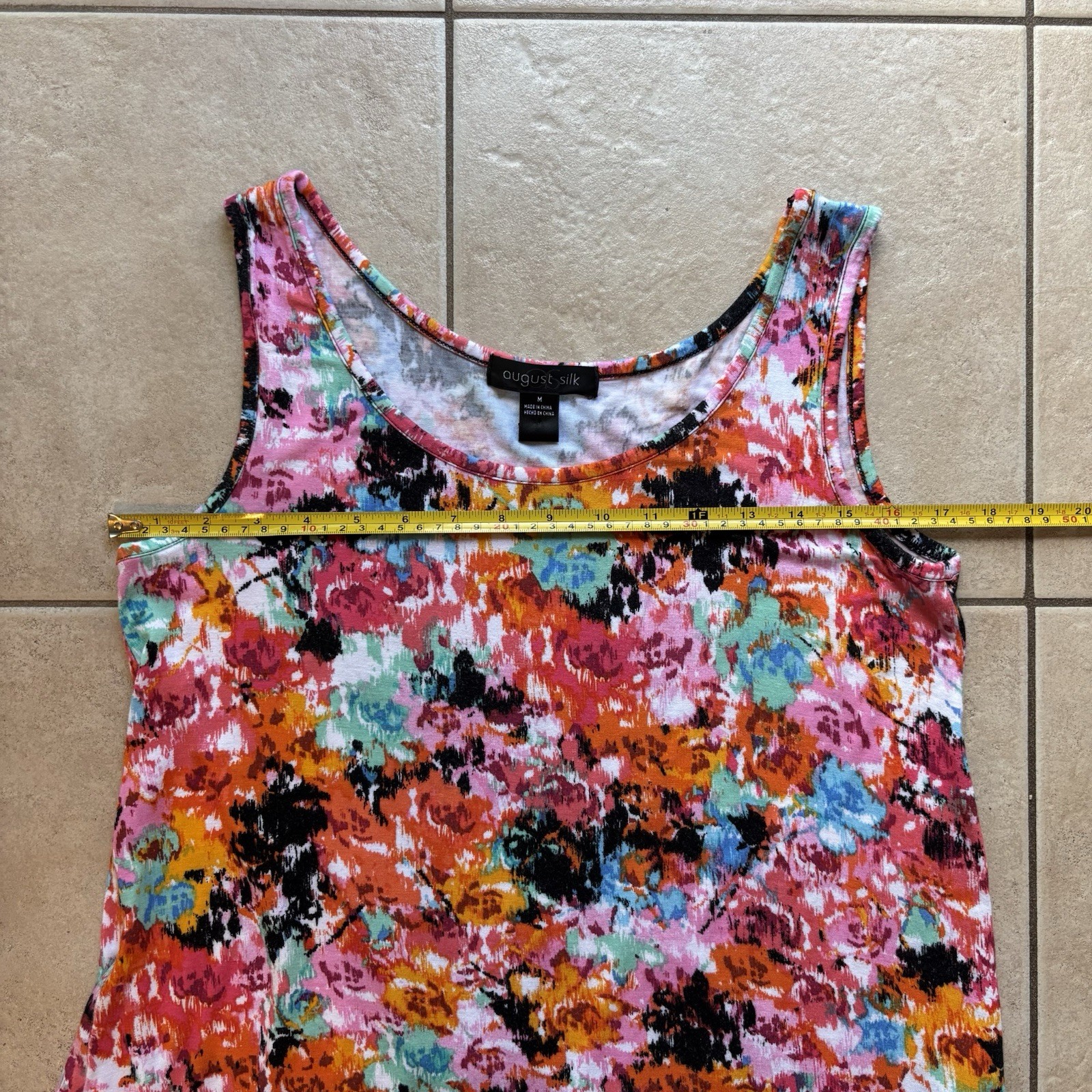 August Silk Floral Tank Top Asymmetric Sheer Chiffon Hem Sleeveless Blouse M