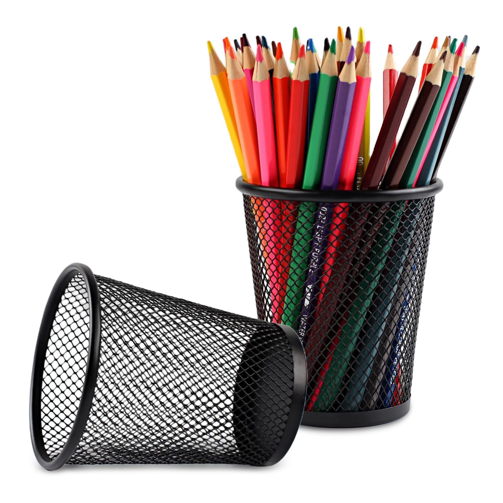 AZUREAL Pencil Holder 2 Pack, Black Mesh Desk Pen Holders, Premium Metal Pen …
