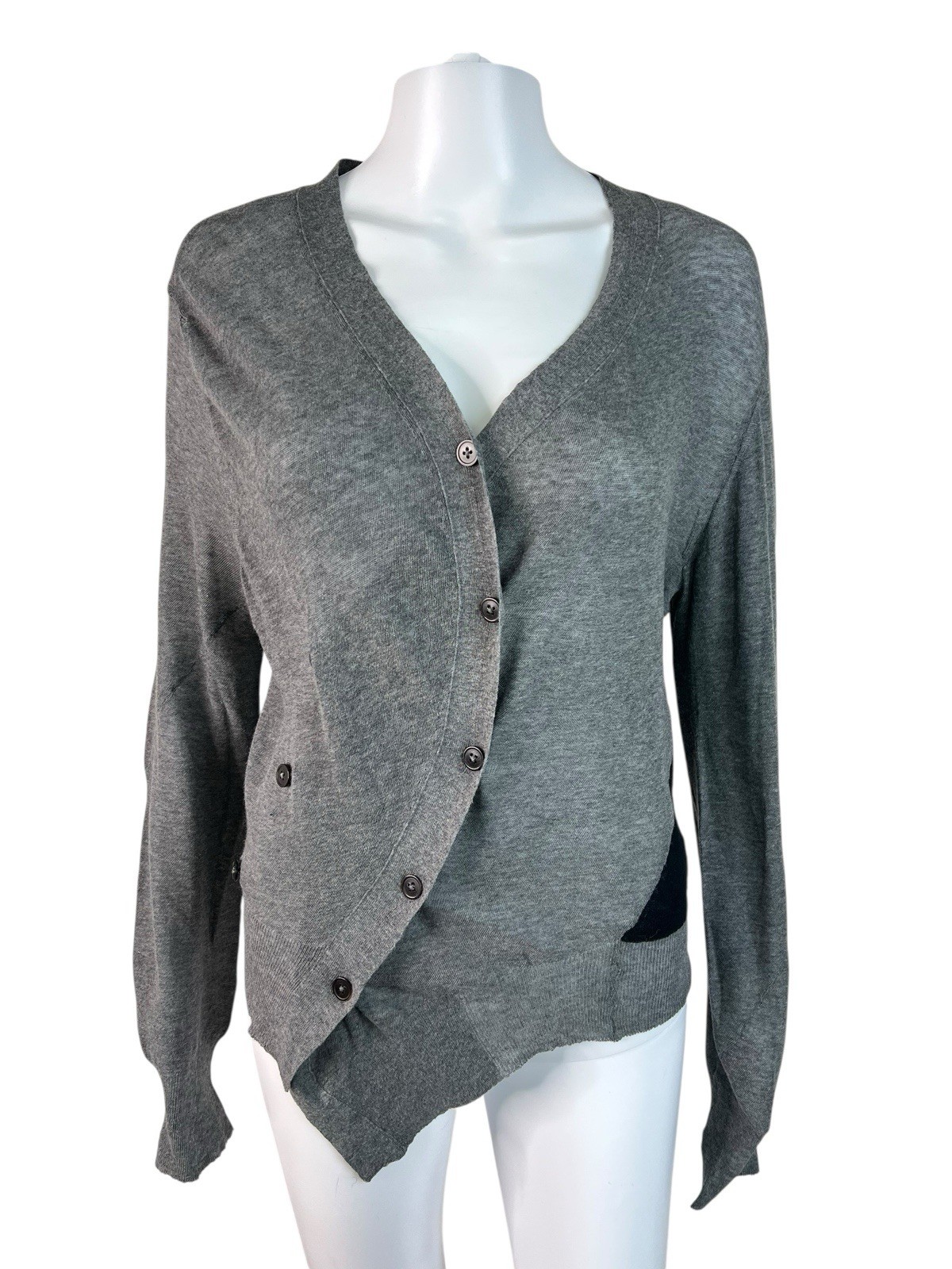 Ann Demeulemeester Sweater Cardigan Gray Black Asymmetrical Buttons Size 42