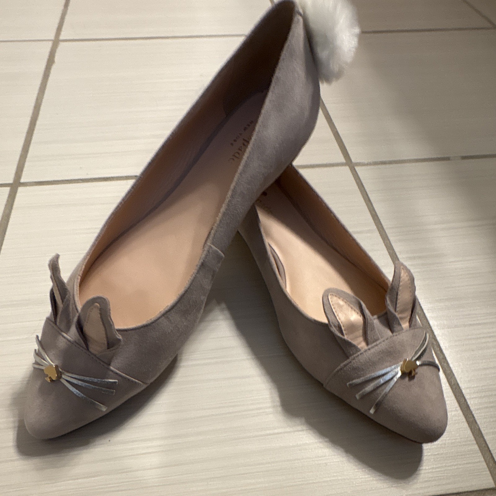 kate spade new york Gray Suede Bunny Ballet Flats Slip-On Pointed Toe 8.5M