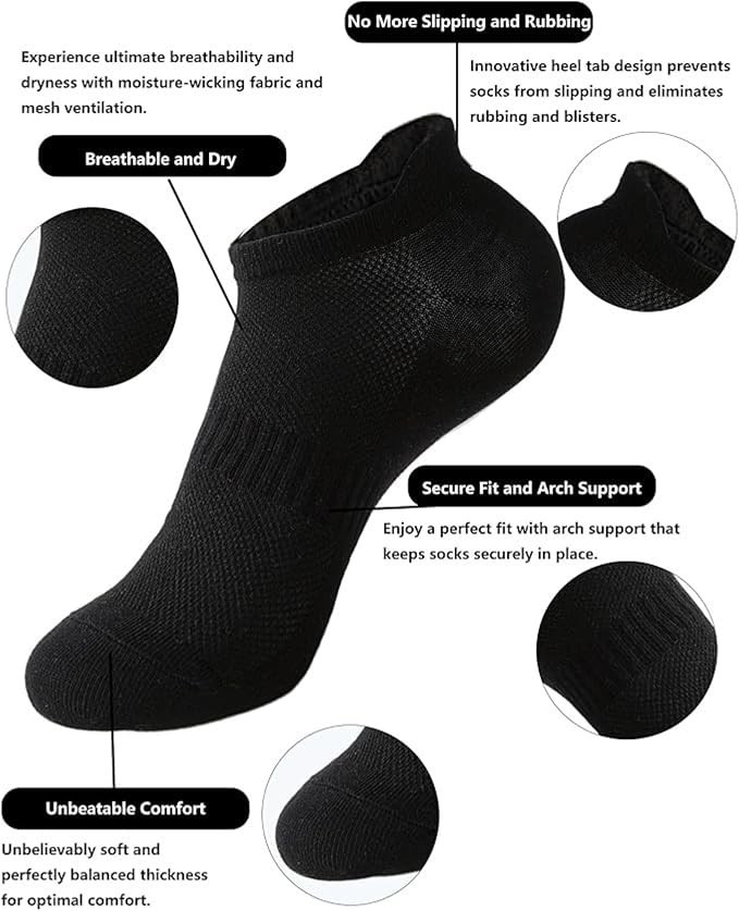 Men Cotton Ankle Athletic Socks Cushion Breathable Low Cut Sport 6 & 10 Pairs