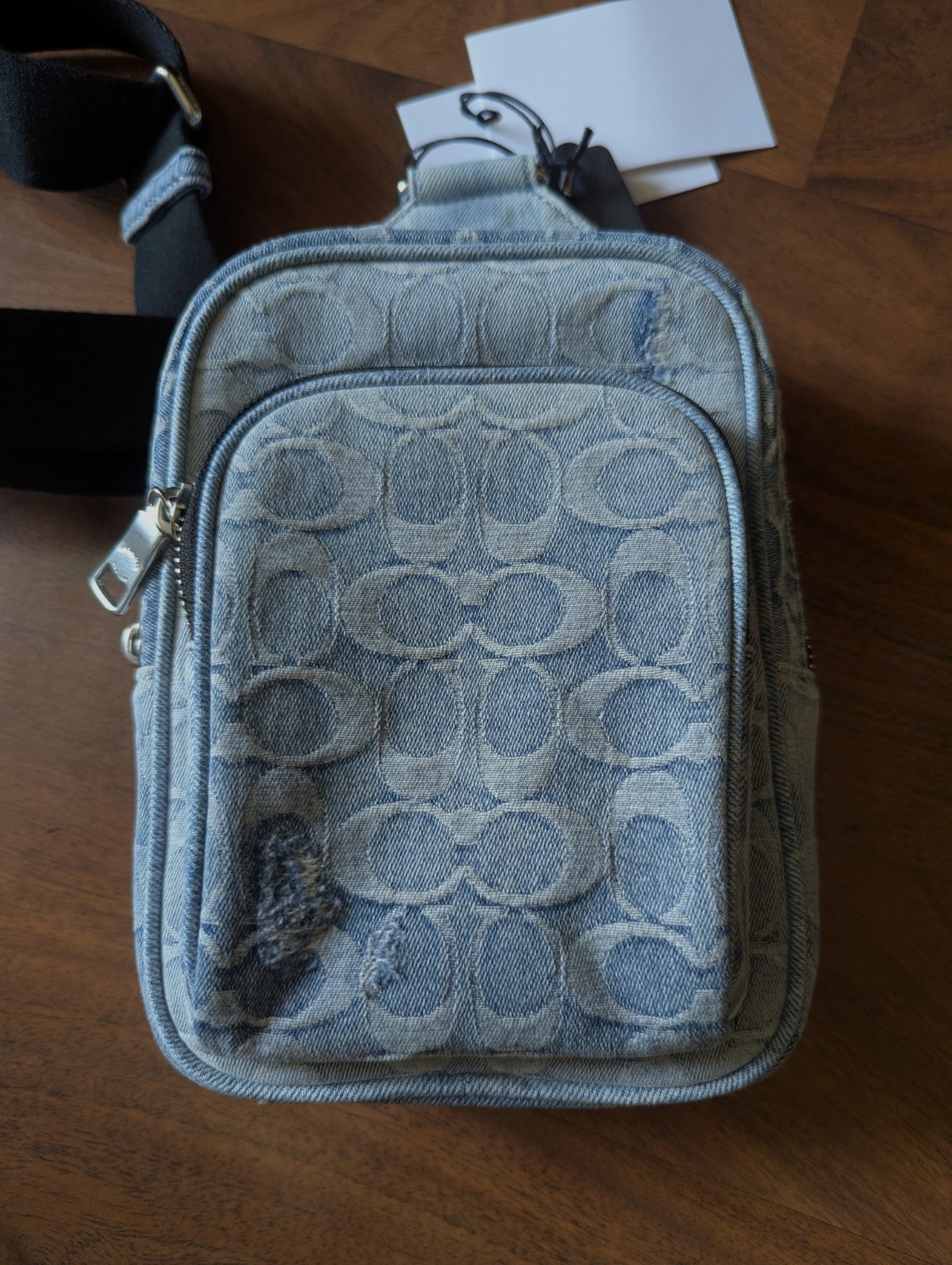 COACH Racer Sling Pack Loved Signature Denim Silver/Light Indigo NWT Authentic