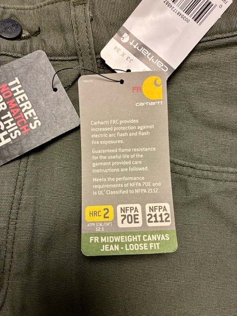 Carhartt FRB 159MOS CAT2 Loose Fit Olive Moss Green Canvas Work Pants Jean 33×34