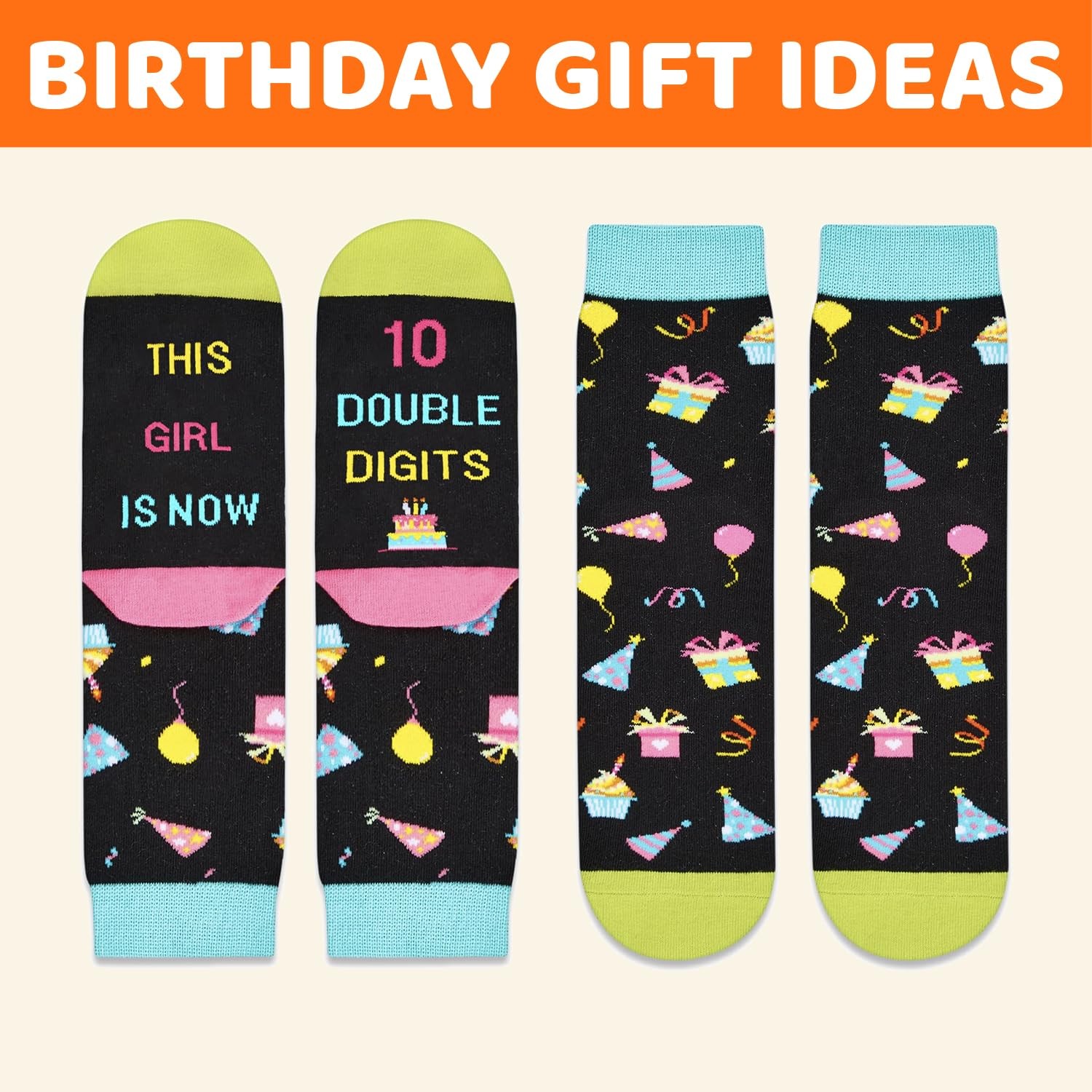 HAPPYPOP 10th Birthday Gifts – Socks for Tween Medium, 10 Double Digits Black