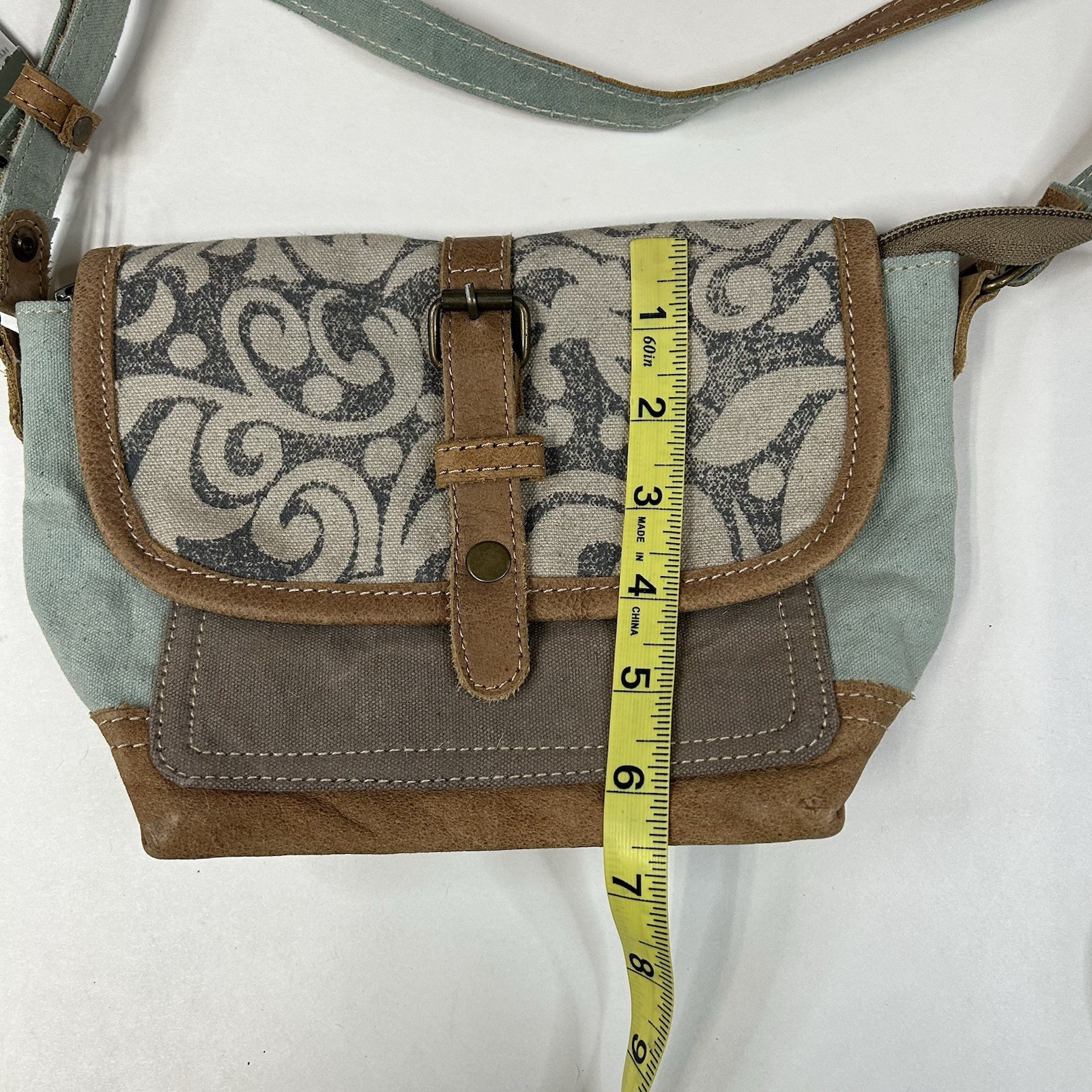 NEW Myra Bag Crossbody Bag Small Canvas Leather Blue Brown Flap #1246