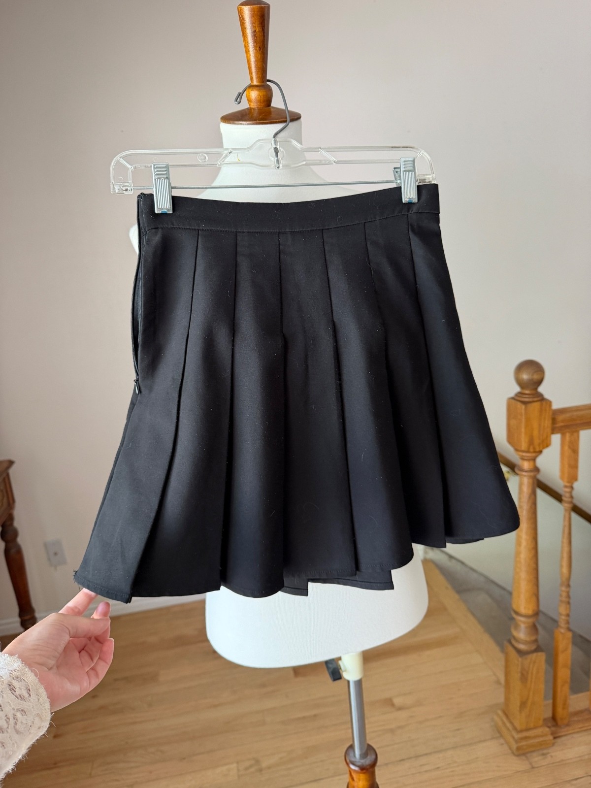 Black Pleated Mini Skirt with Side Belt Hooks – Size US S Women’s