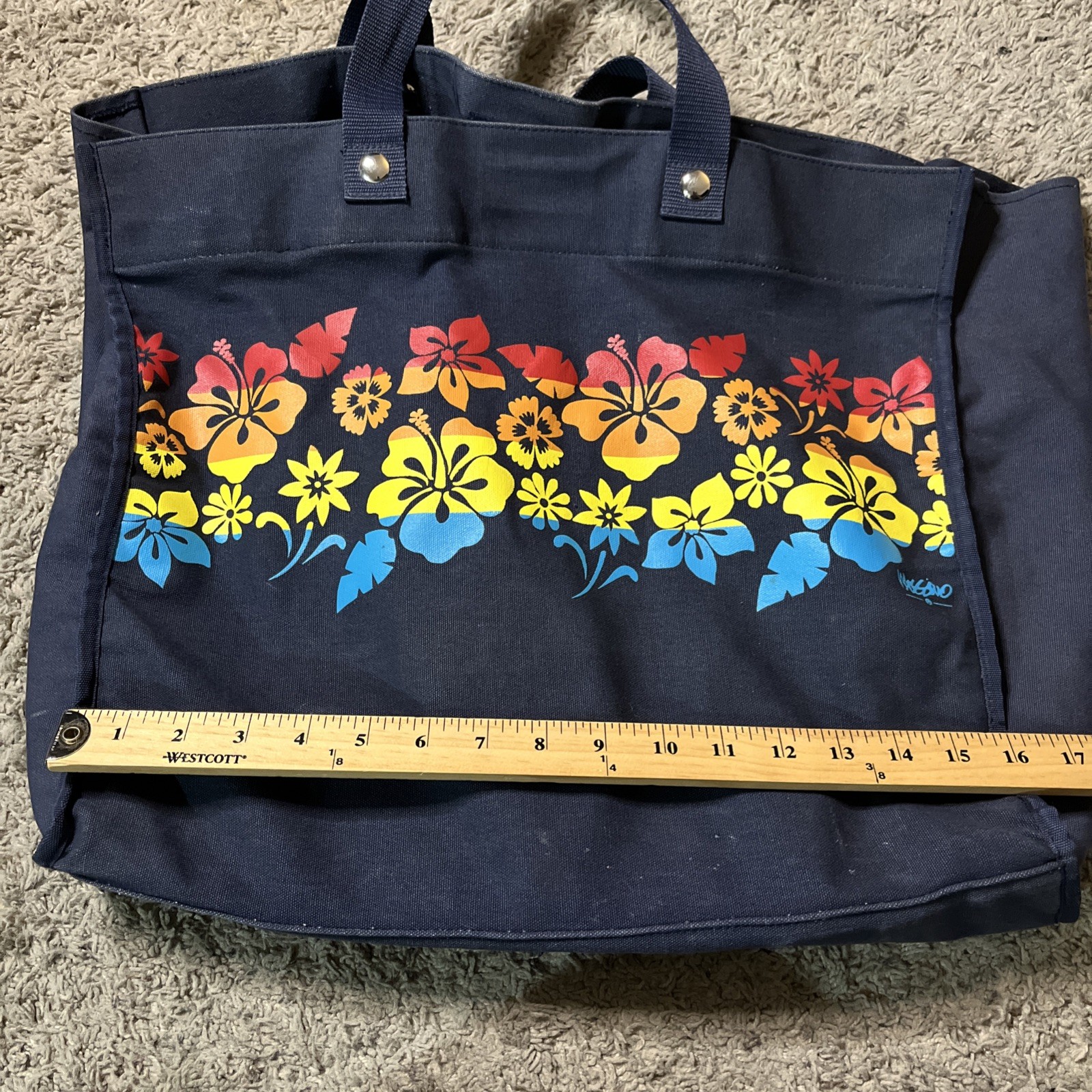 Mossimo Canvas Tote Bag 15″ x 16″x8″ Hawaii Large Blue Floral Pattern Supply Co