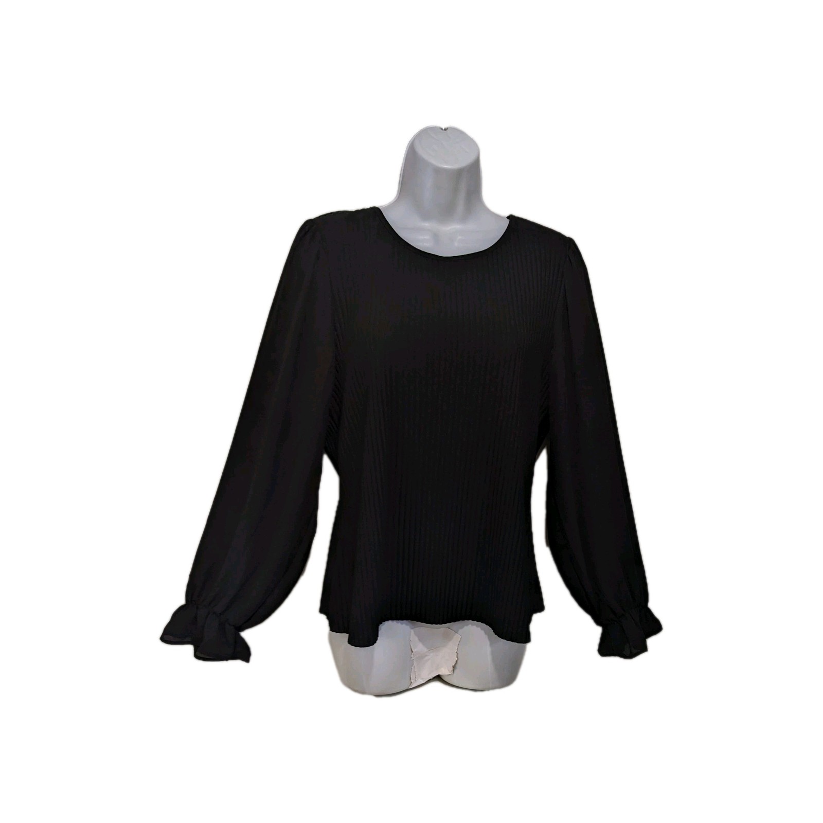 Marc New York Andrew Marc Black Ribbed Flowy Sleeve Blouse Womens L City #100L