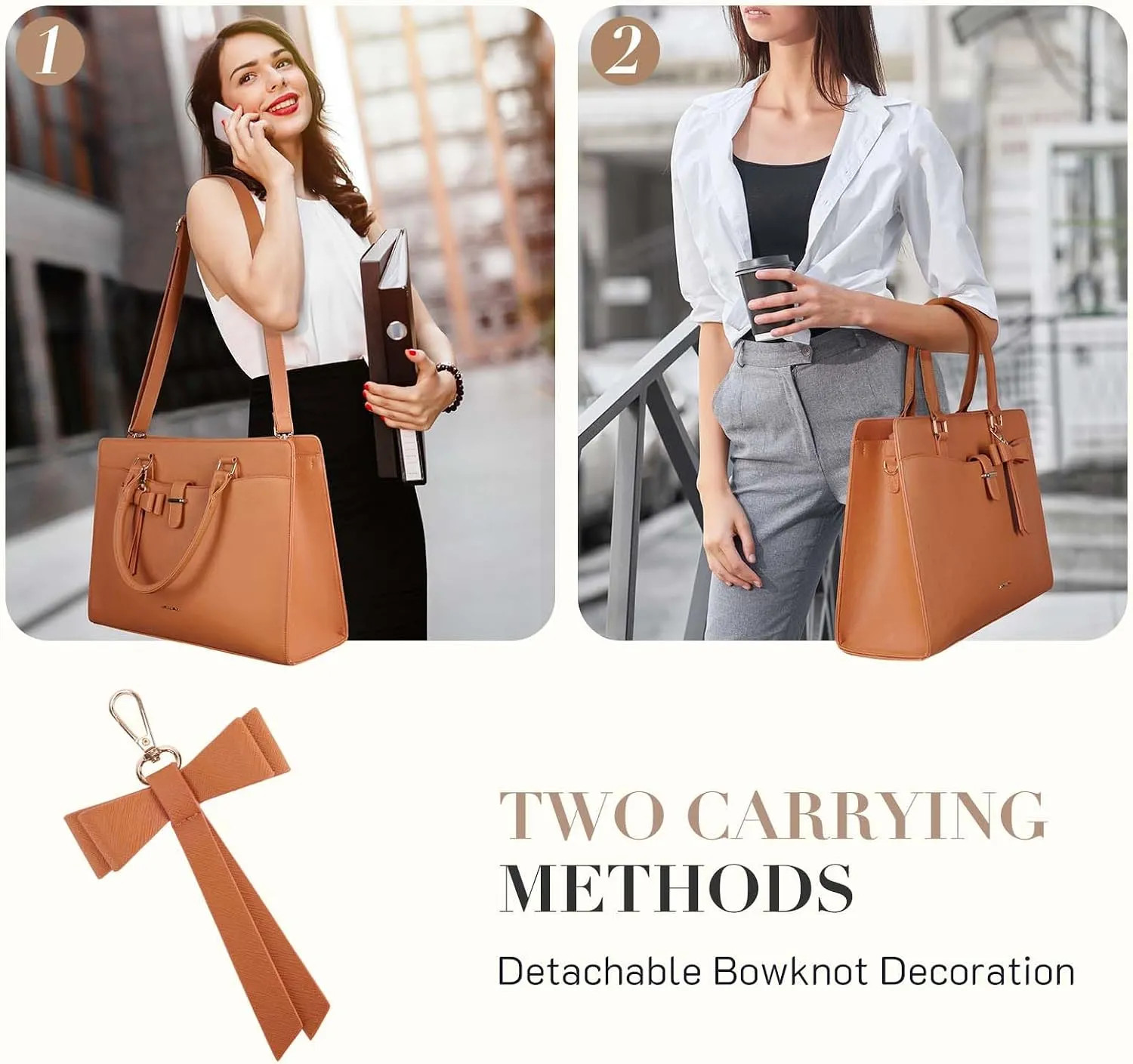 Leather Laptop Tote Bag 15.6 Inch Computer Purse Briefcase For Work And Travel