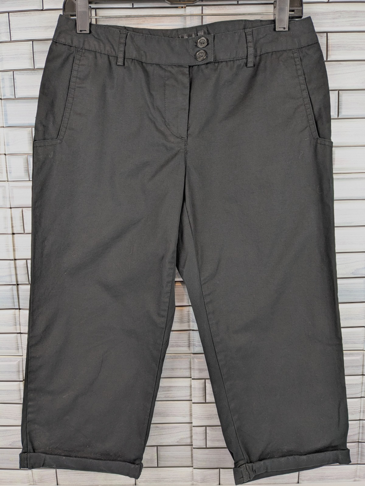 Daisy Fuentes Moda Capri Pant Womens 6 Black Onyx Cuffed Dress Business Casual