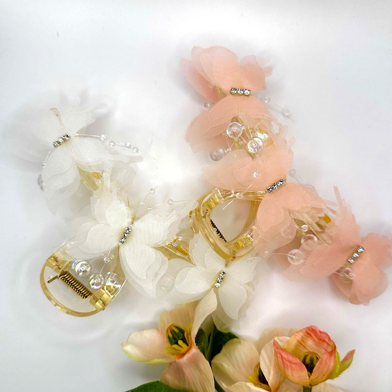 Hair Claw Clips Set Elegant Butterfly Pearl Bow for Women Bridal Daily Use Gift