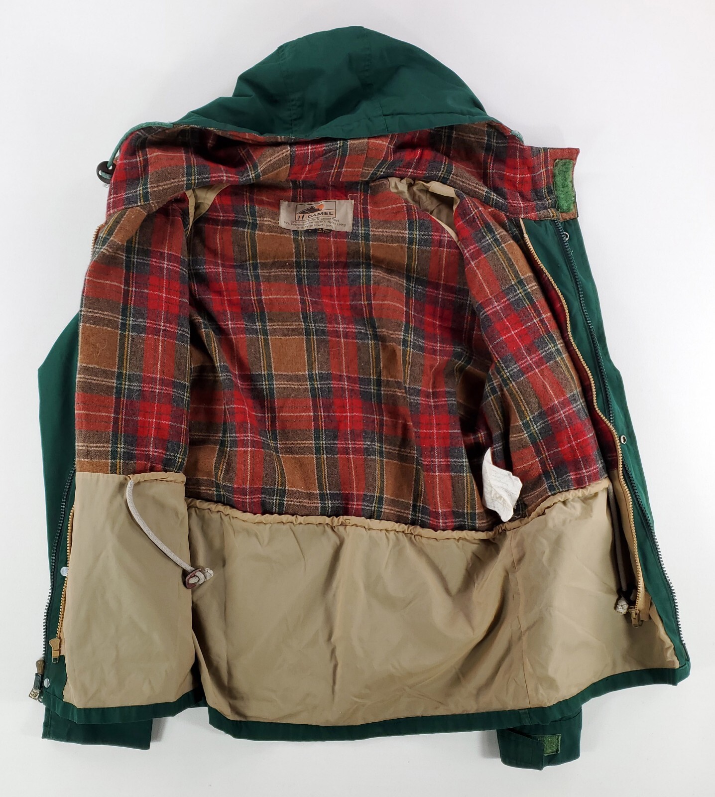 Camel VTG 80s 90s Wool Lined Hooded 3-in 1 Jacket Shell Only Green Mens M