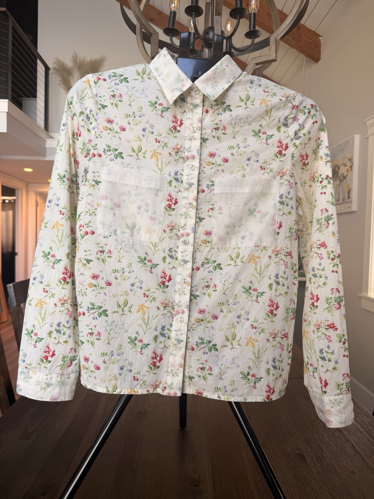Daphnea Paris Floral Button Front Blouse Women’s Medium Cottagecore Botanical