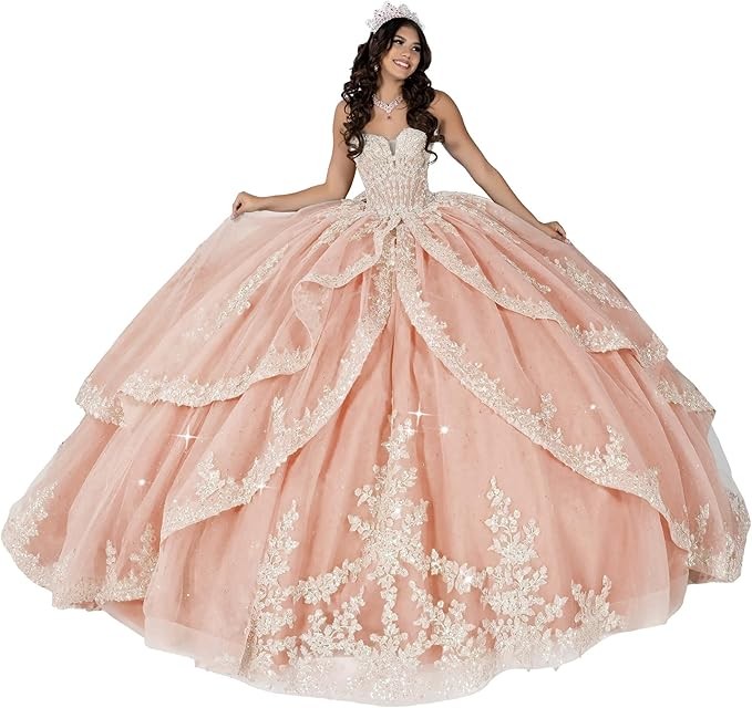 ‌Lace Appliques Quinceanera Dresses with Train Tulle Tassel Vestido De 15 Aos