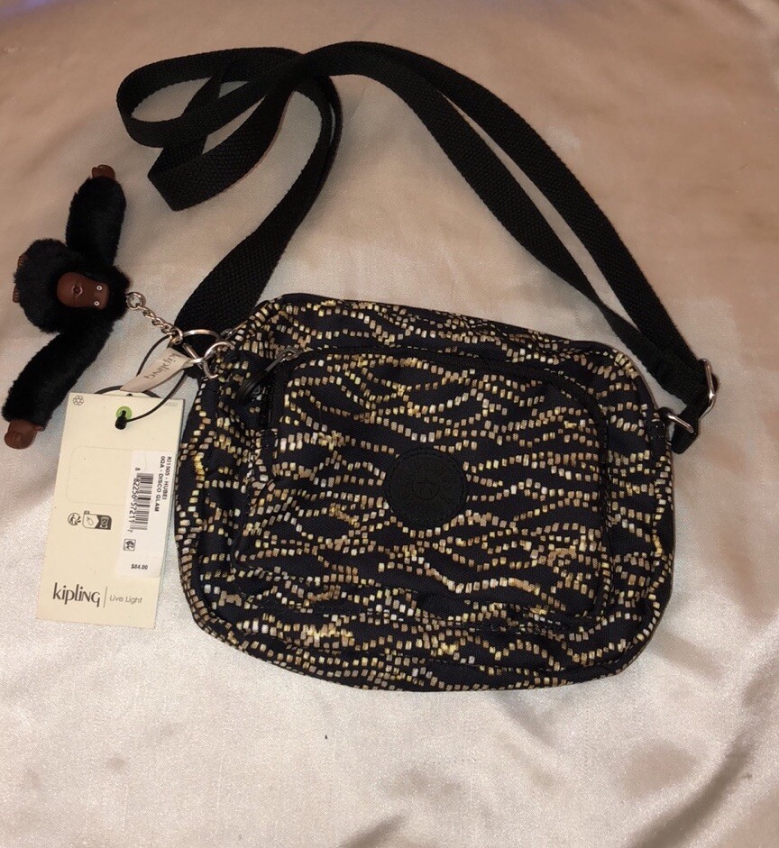 Kipling Hubei 100% Recycled Polyester Crossbody Bag Disco Glam + Monkey NWT