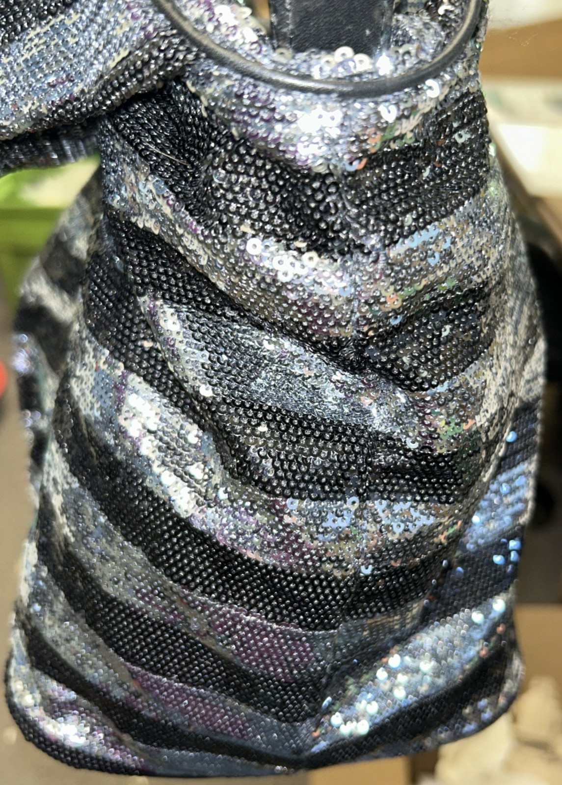 Kate Spade Night Sky Handbag LG NWT Vintage Black Silver Sequins Striped Bowtie