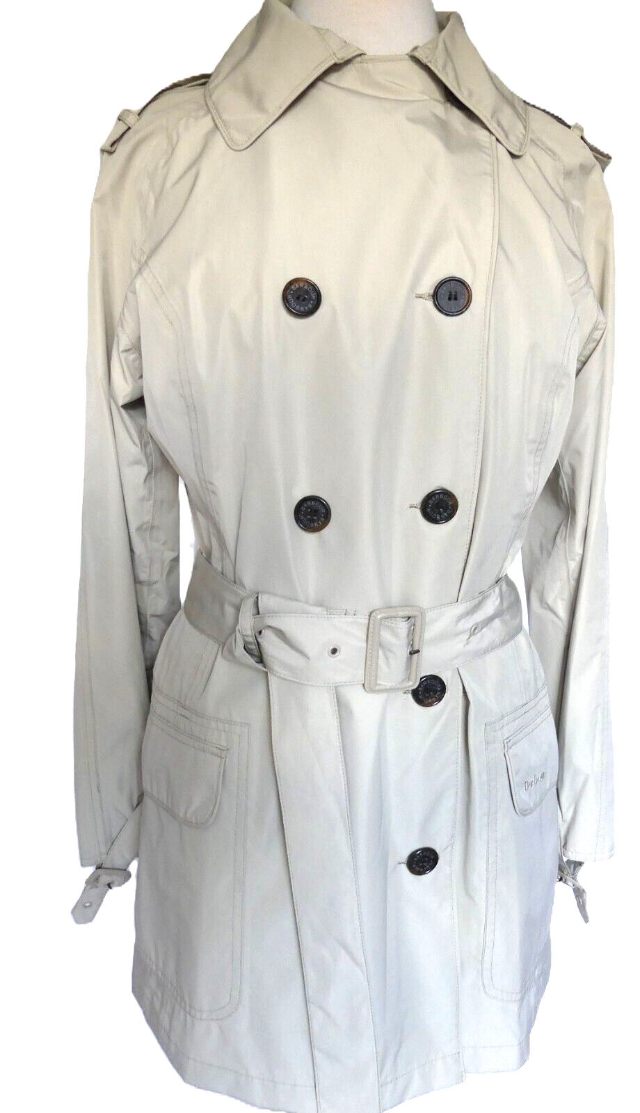 Barbour Rain Trench Coat Waterproof Featherweight Valerie Short US Size 8 Lt Tan