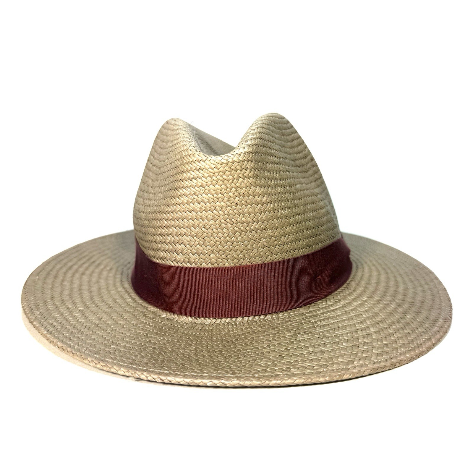 RAG & BONE Womens Panama Packable Straw Ribbon Hat Olive Green (MSRP $250)