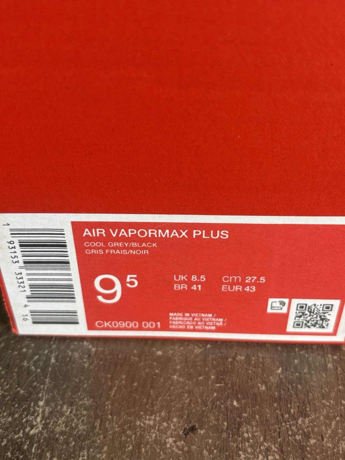 Size 9.5 – Nike Air Vapormax Plus Cool Grey Black Men’s Athletic New CK0900-001