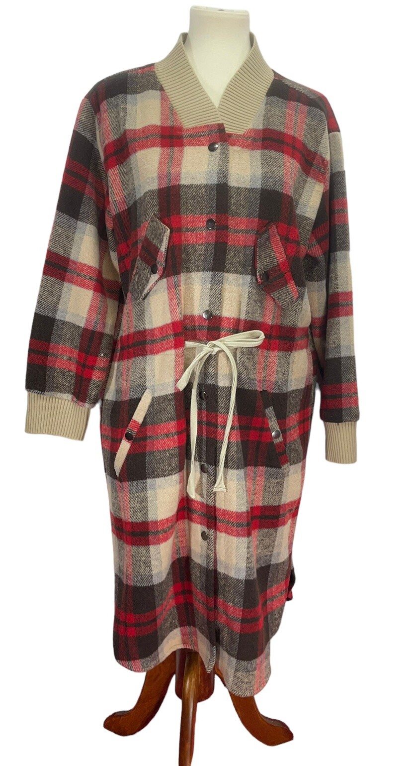 Davi & Dani Women Red Plaid Cardigan Shacket Jacket Soft Flannel Long Medium NEW