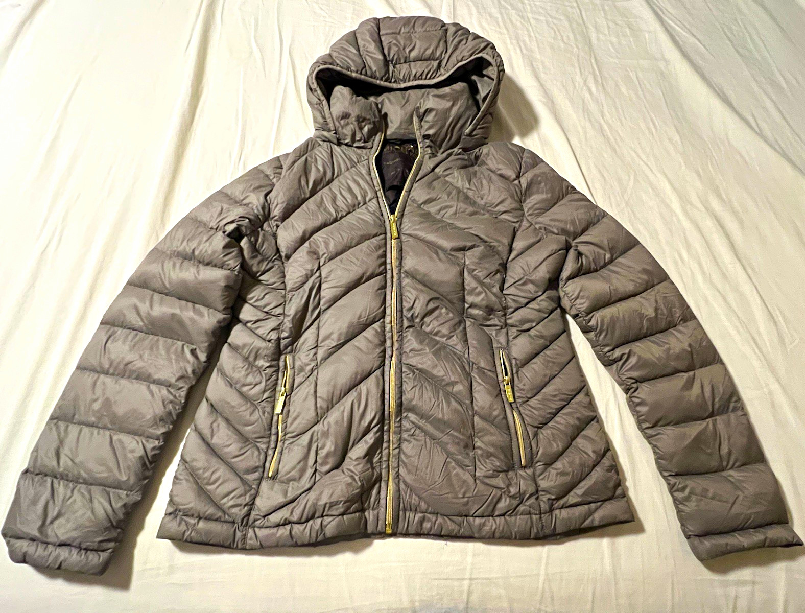 Michael Kors Packable Down Puffer Jacket Gray Mid-Length Full Zip Womens M