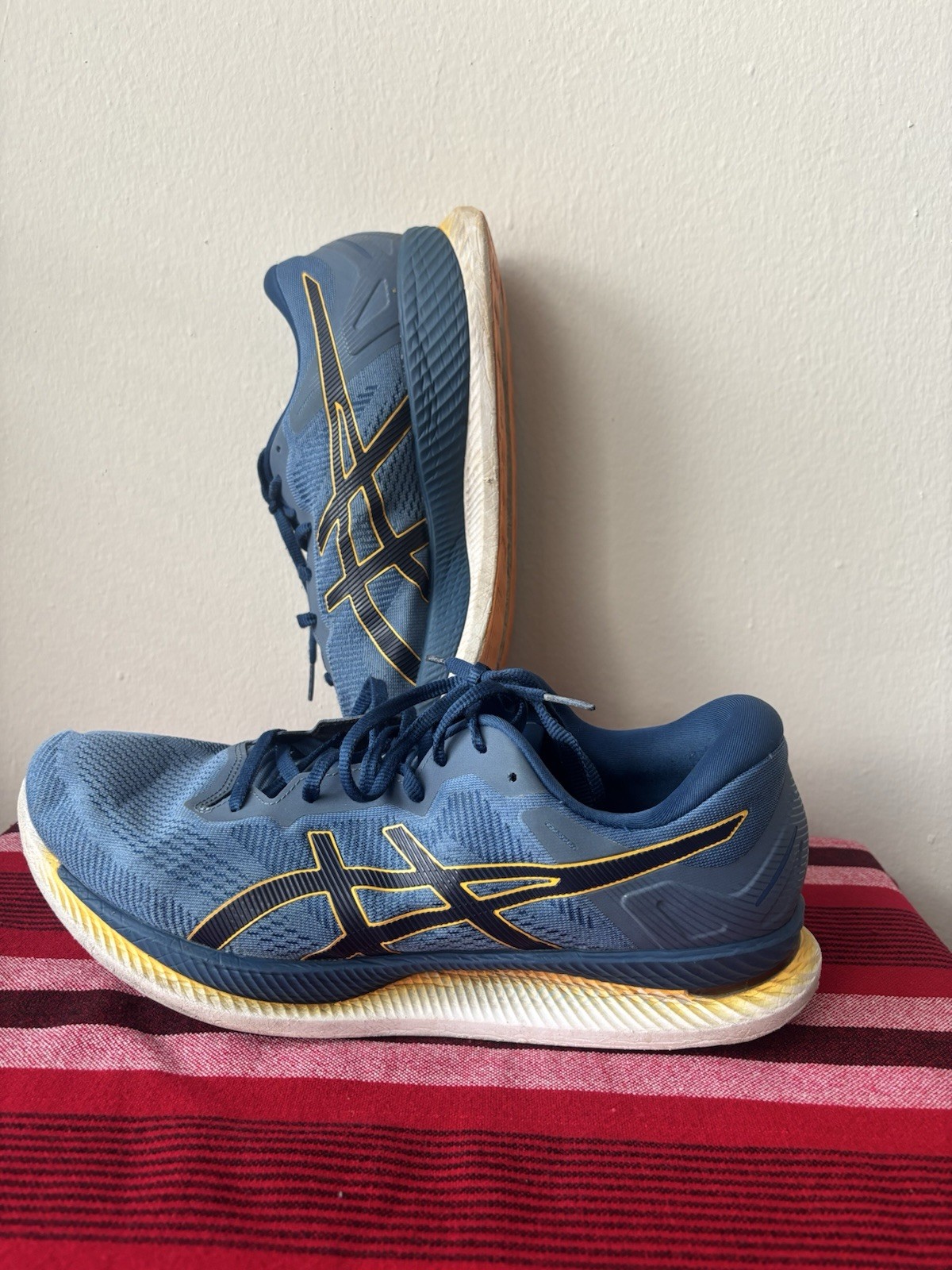 Size 13 – Asics GlideRide Mako Blue Men Pre-Owned 1011A817 Synthetic Fiber Upper