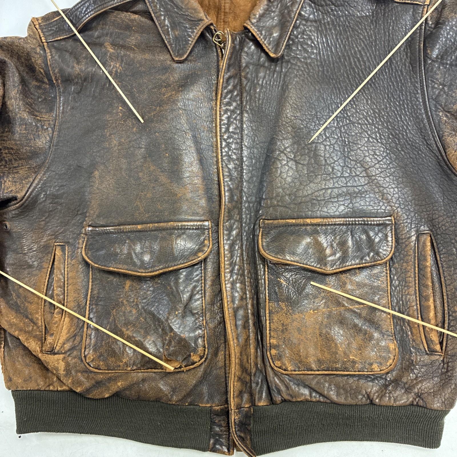 Vintage Avirex Leather Flight Bomber Jacket Size XL Brown Distressed