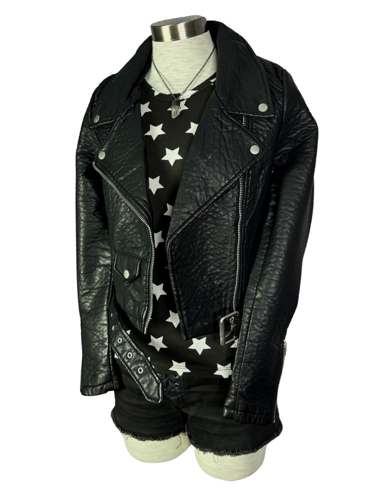Nasty Gal Atomic Vegan Leather Moto Punk Metal Biker Rock Star Black Jacket