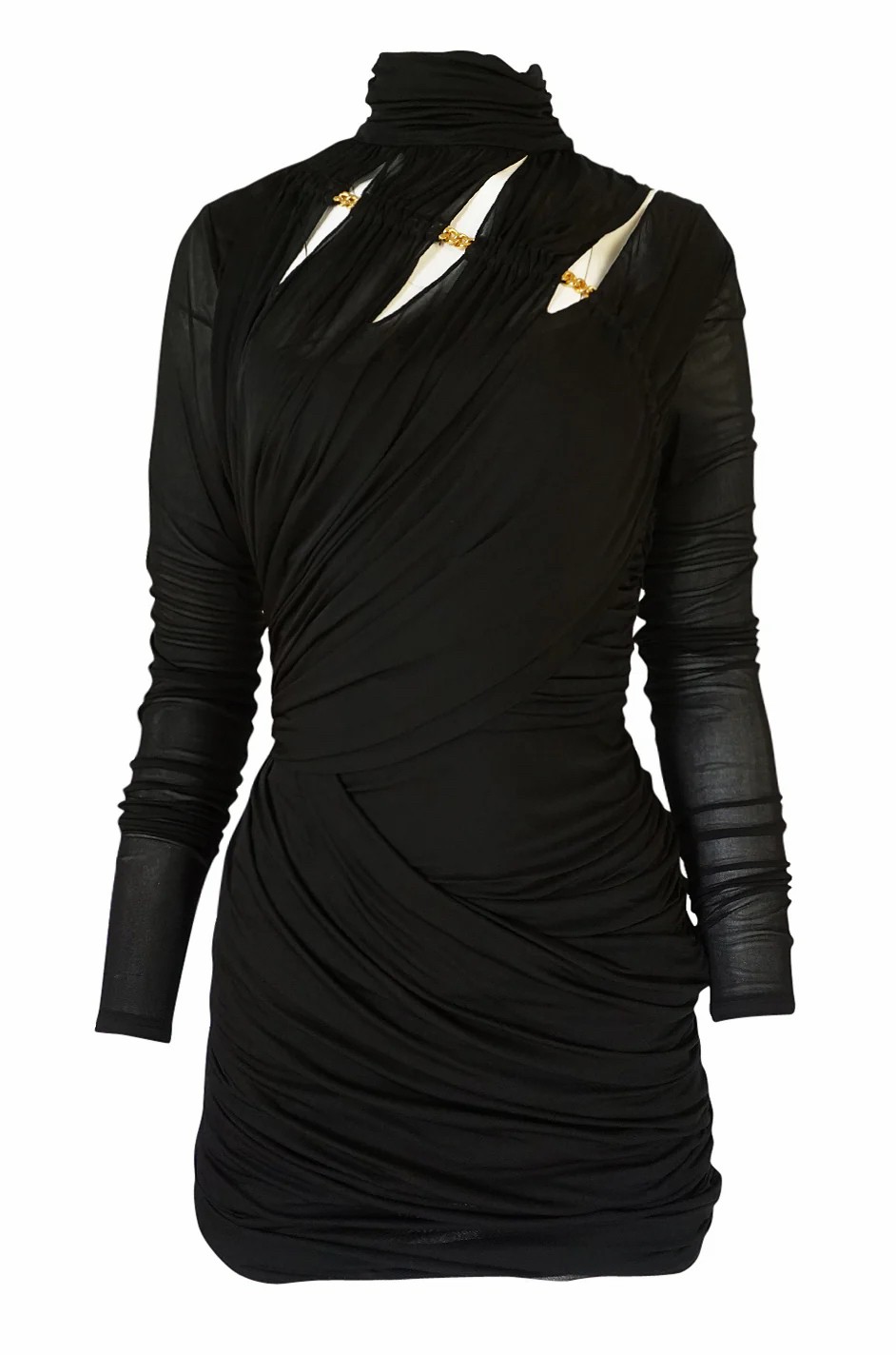 Emilio Pucci FW 2014 Black Mesh Long Sleeve Cut-Out Chain-Link Mini Dress sz 4