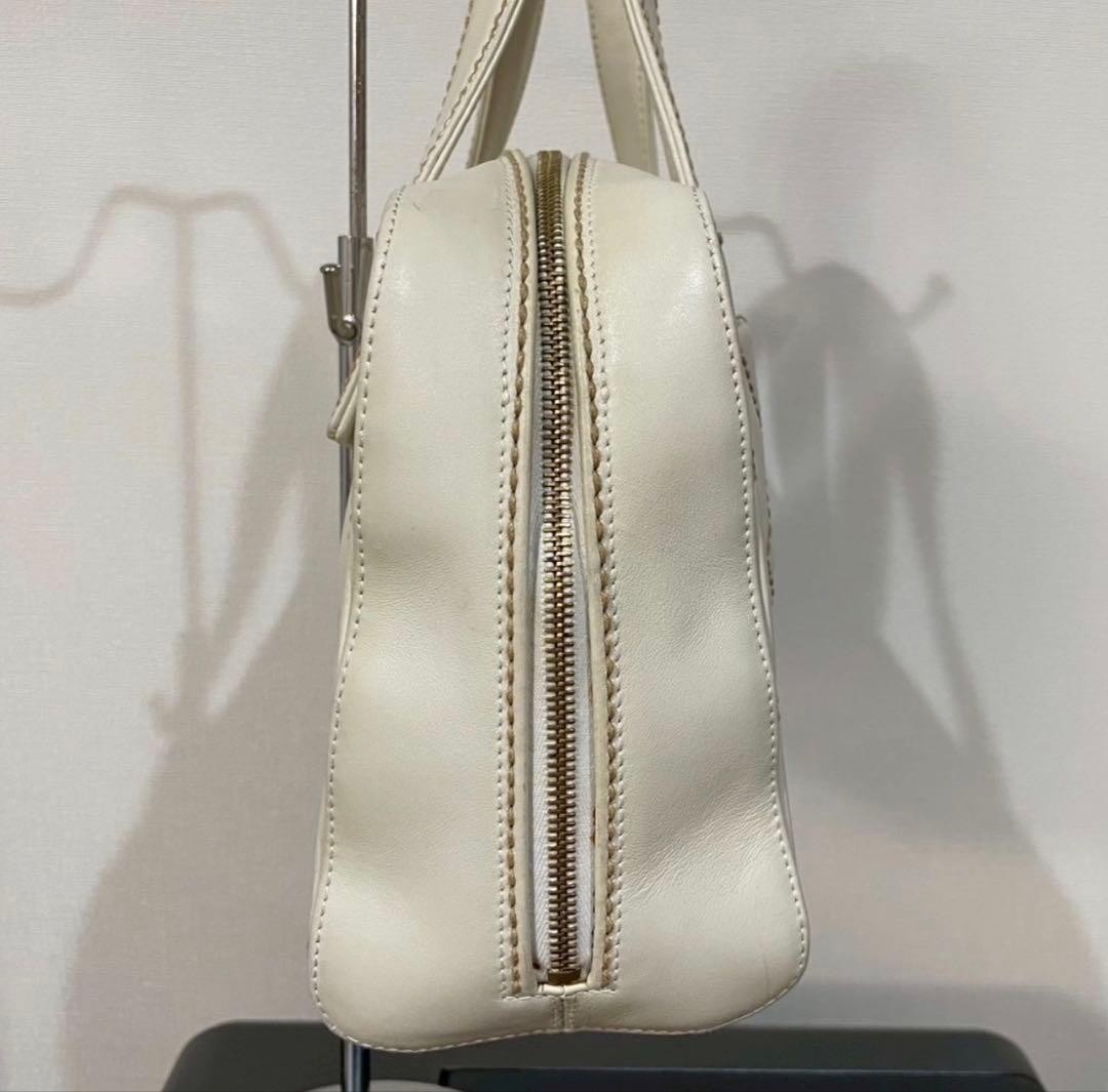 CHANEL Wild Stitch White Leather Gold CC Logo Zip Handbag W11.8in H7.9in D4.7in