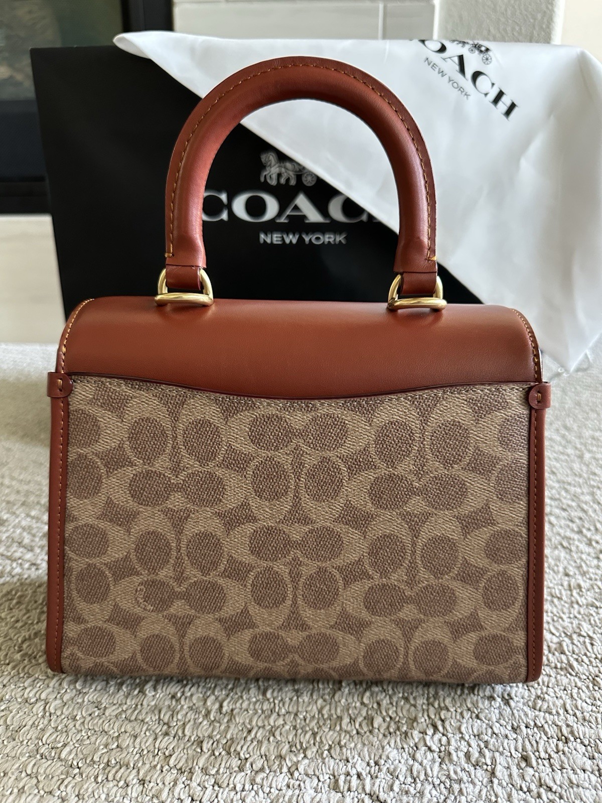 Coach Sammy Top Handle Bag 21 Brass/Tan/Rust CJ831 Signature Canvas/calf leather