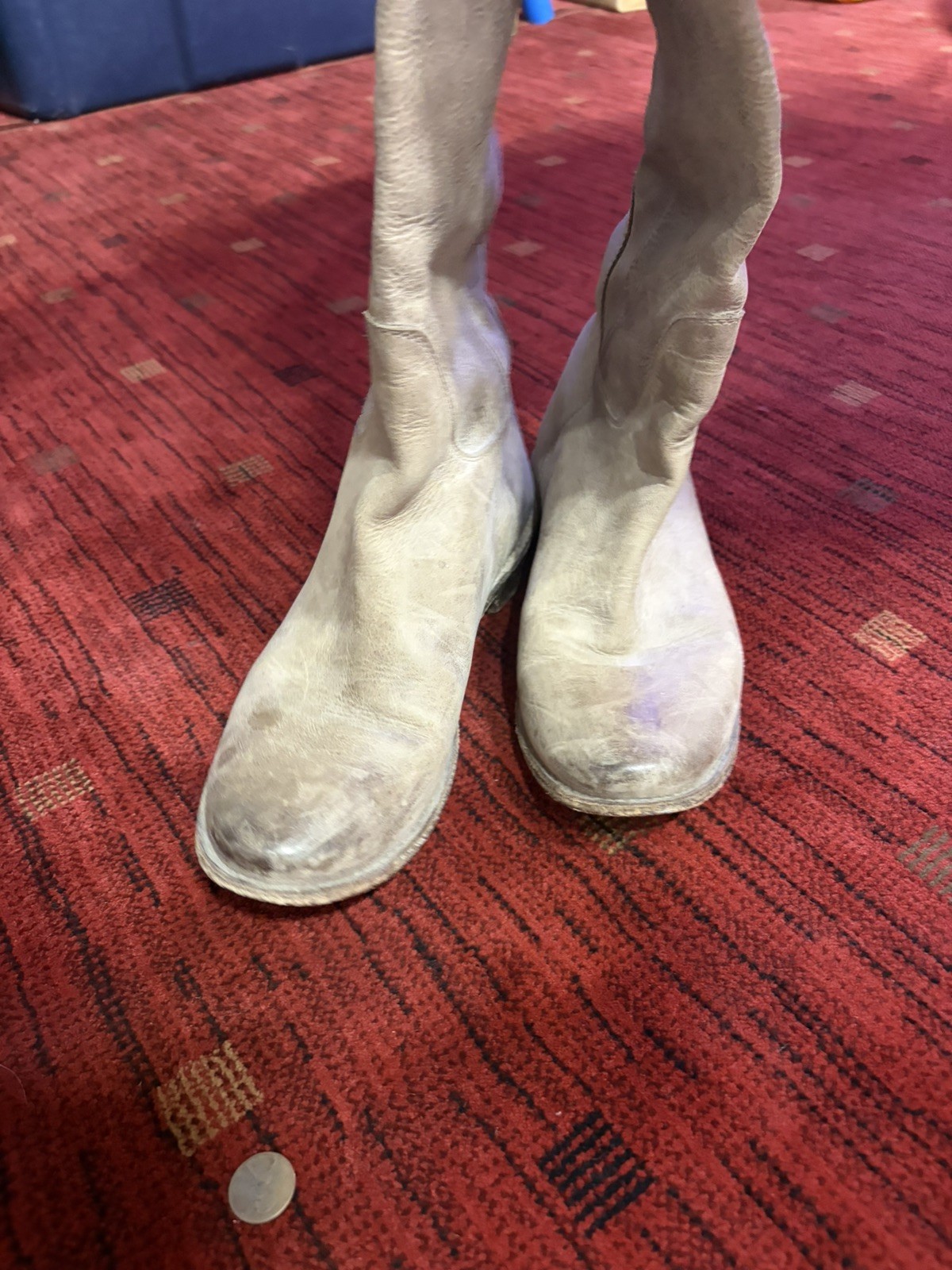 FRYE Women’s Size 8 B Paige Tall Riding Boots Gray Full Grain Leather GUC