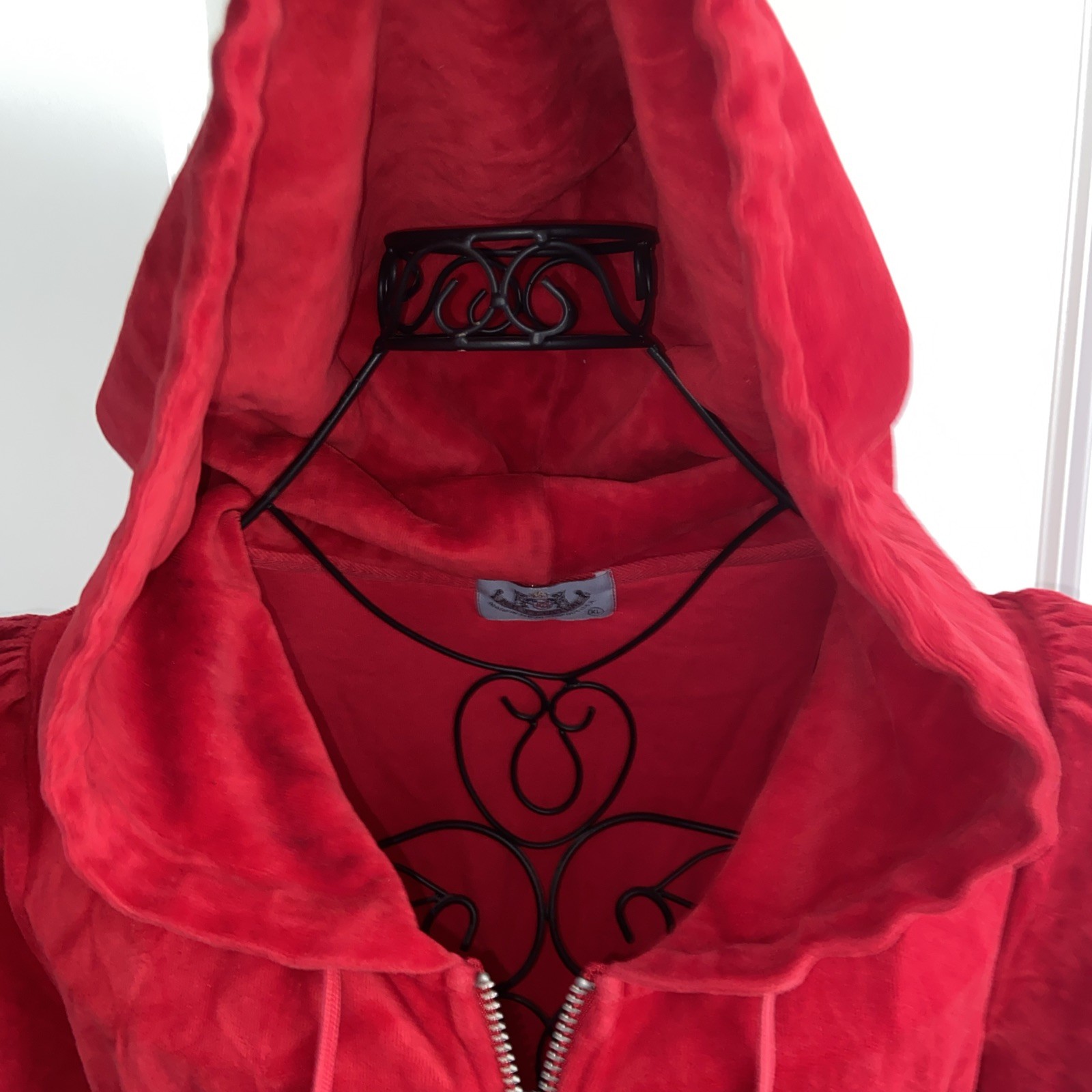 Y2K Juicy Couture Velour Red Hoodie Tunic Tie Bow Waist Long Dress Sz XL RARE