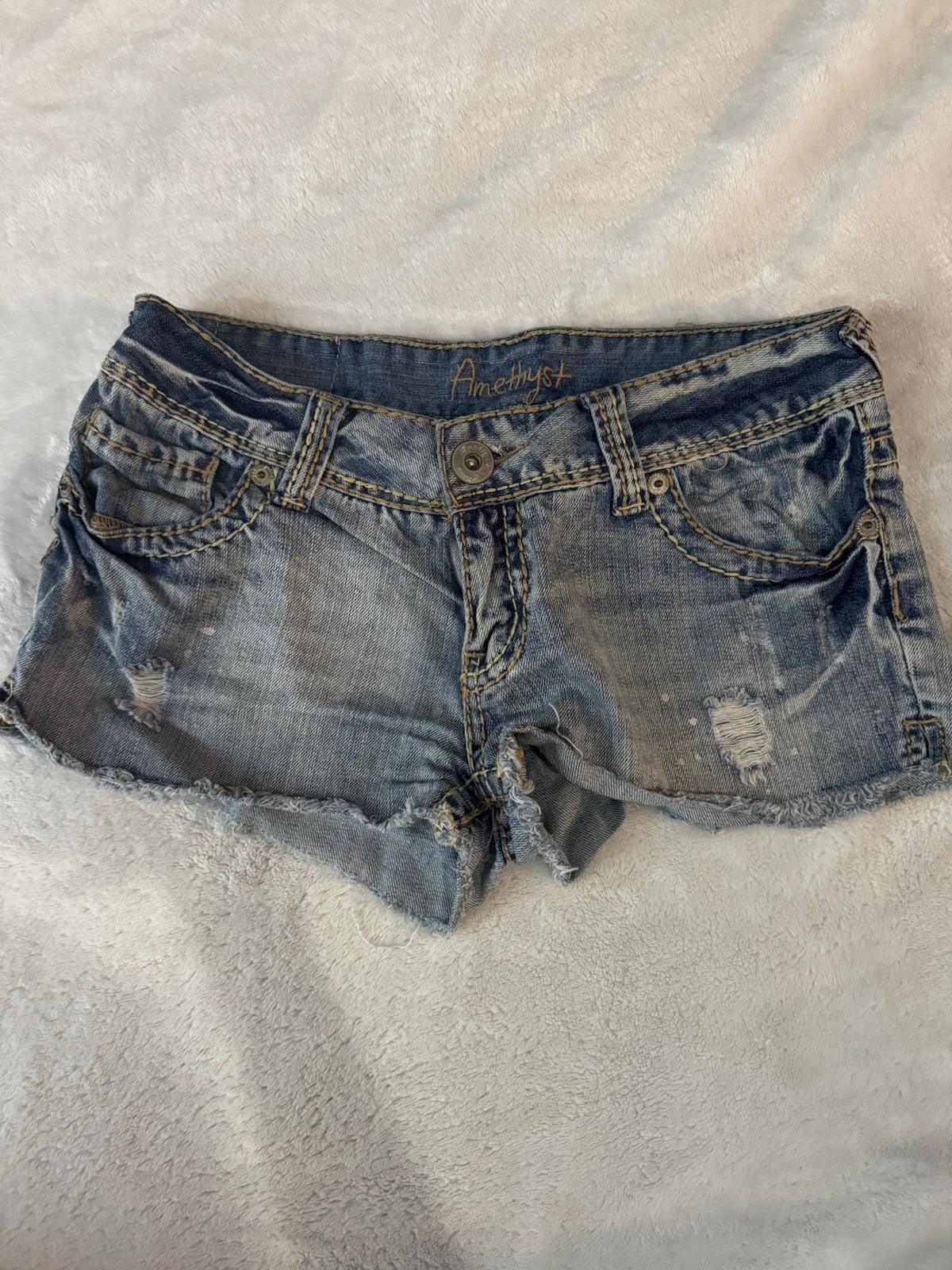 Amethyst Jeans Juniors 7 Blue Denim Low Rise Cut Off Shorts 5-Pocket
